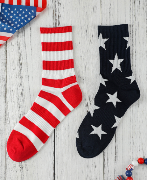 Fiery Red USA Star and Striped Pattern Crew Socks