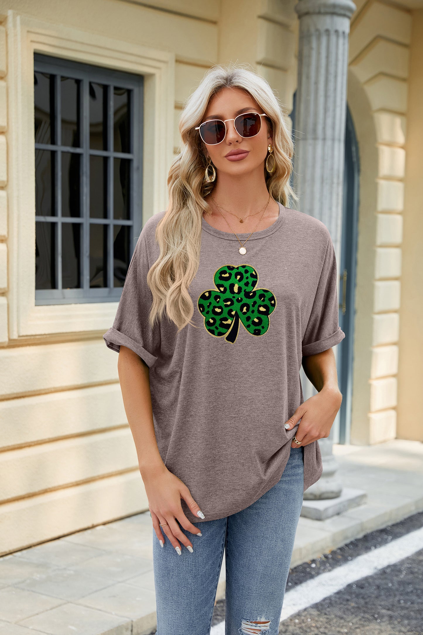 St Patricks Day Sequin Shamrock Graphic T-Shirt