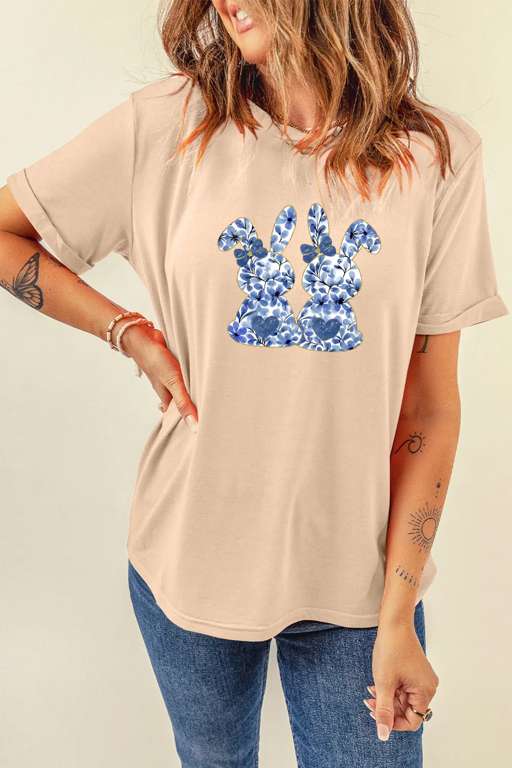 Easter Bunny Graphic Casual Short Sleeve Spring Tee