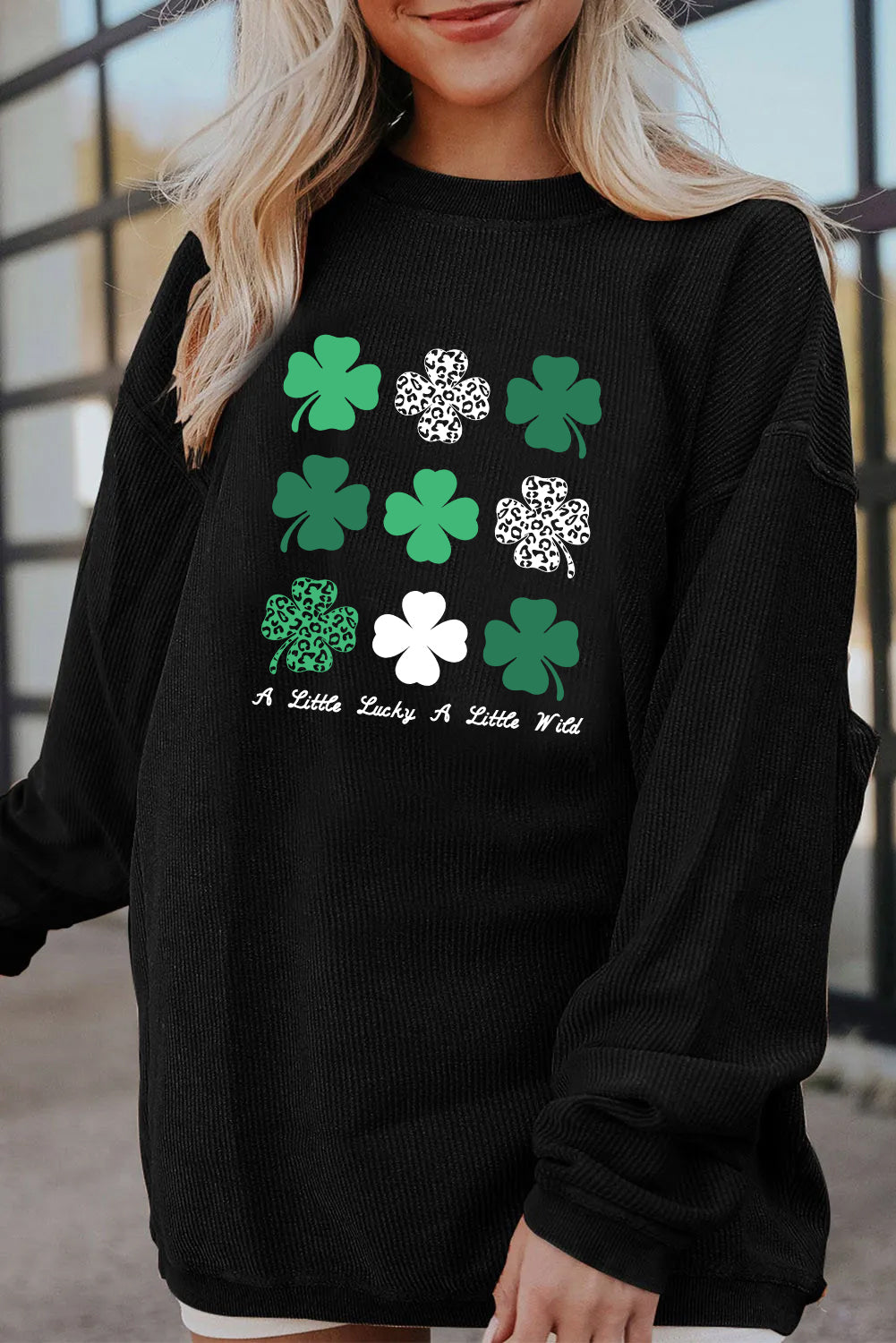 Saint Patrick’s Day Shamrock Patchwork Corded Sweatshirt