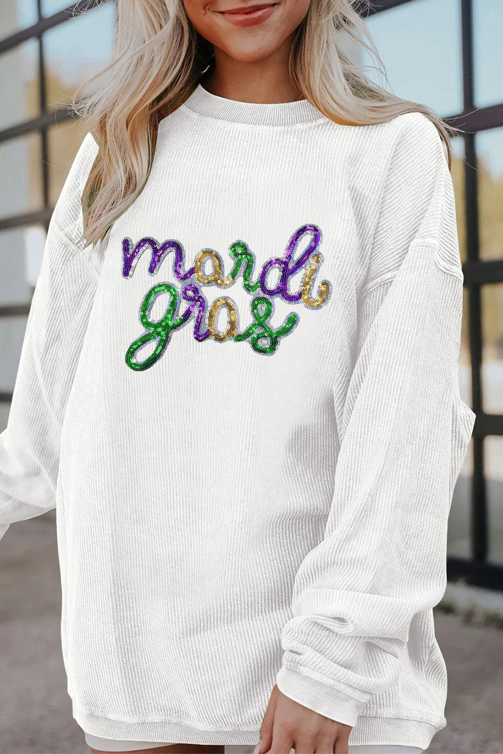 Mardi Gras Sparkly Letter Graphic Sweatshirt