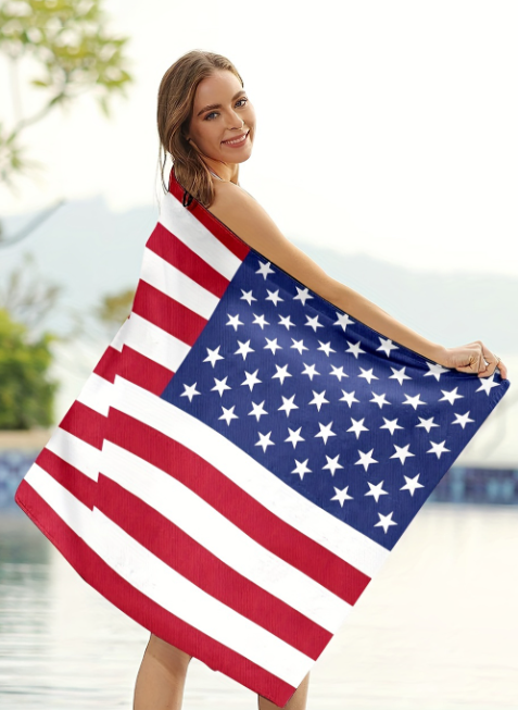 Fiery Red Independent Day Flag Pattern Bath Towel