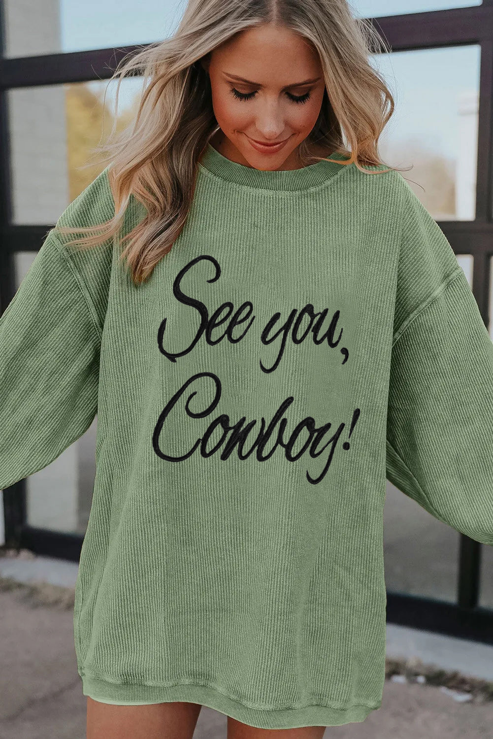 Western Cowboy Quote Letter Graphic Oversized Sweatshirt