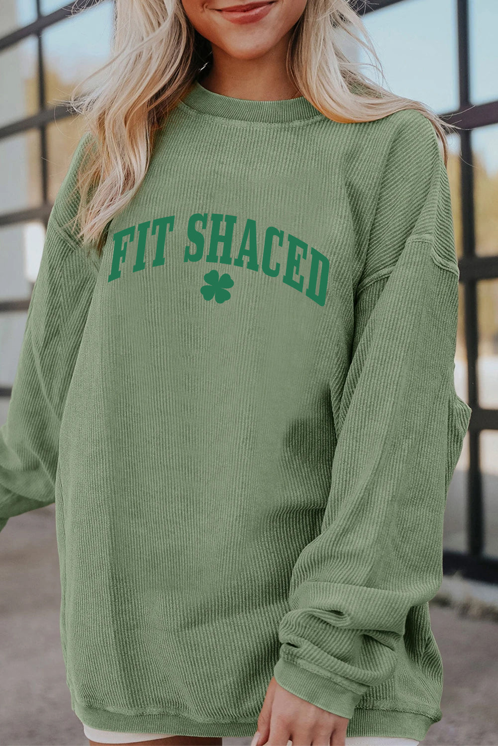 Saint Patrick’s Day Fit Shaced Clover Waffle Sweatshirt