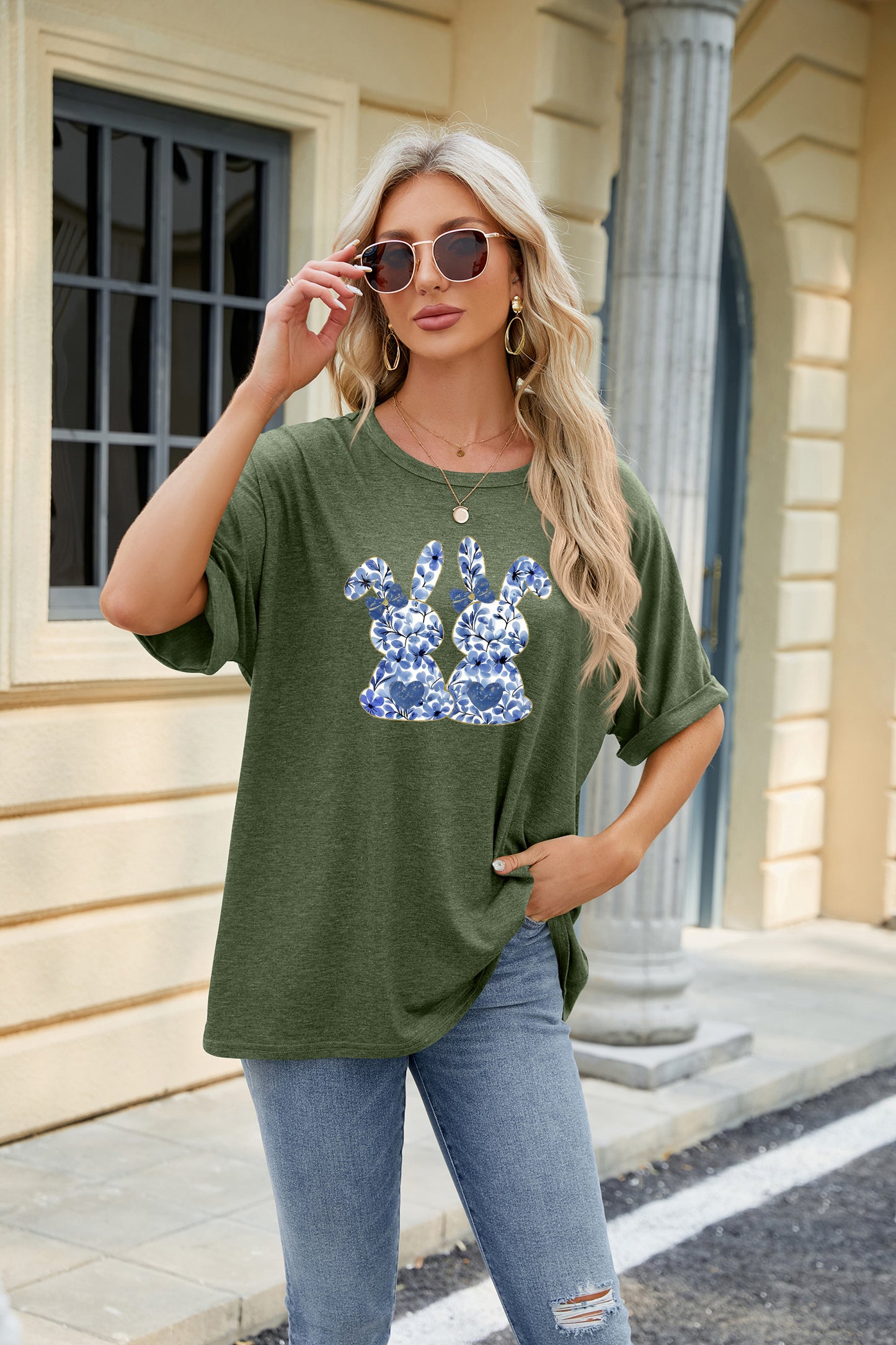 Easter Bunny Graphic Casual Oversized Short Sleeve Tee