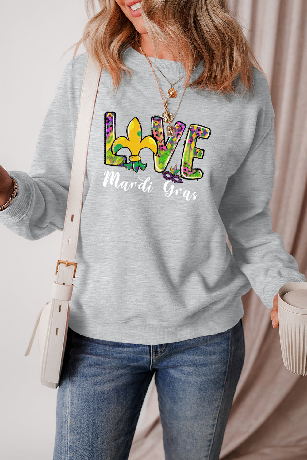 Mardi Gras Colorful Love Graphic Everyday Sweatshirt