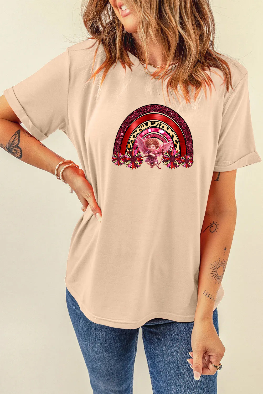 Valentine’s Day Cupid Rainbow Graphic T Shirt