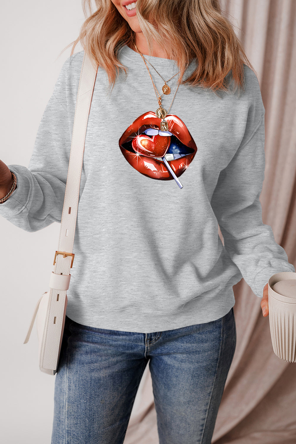 Valentine’s Day Lips Heart Lollipop Graphic Sweatshirt