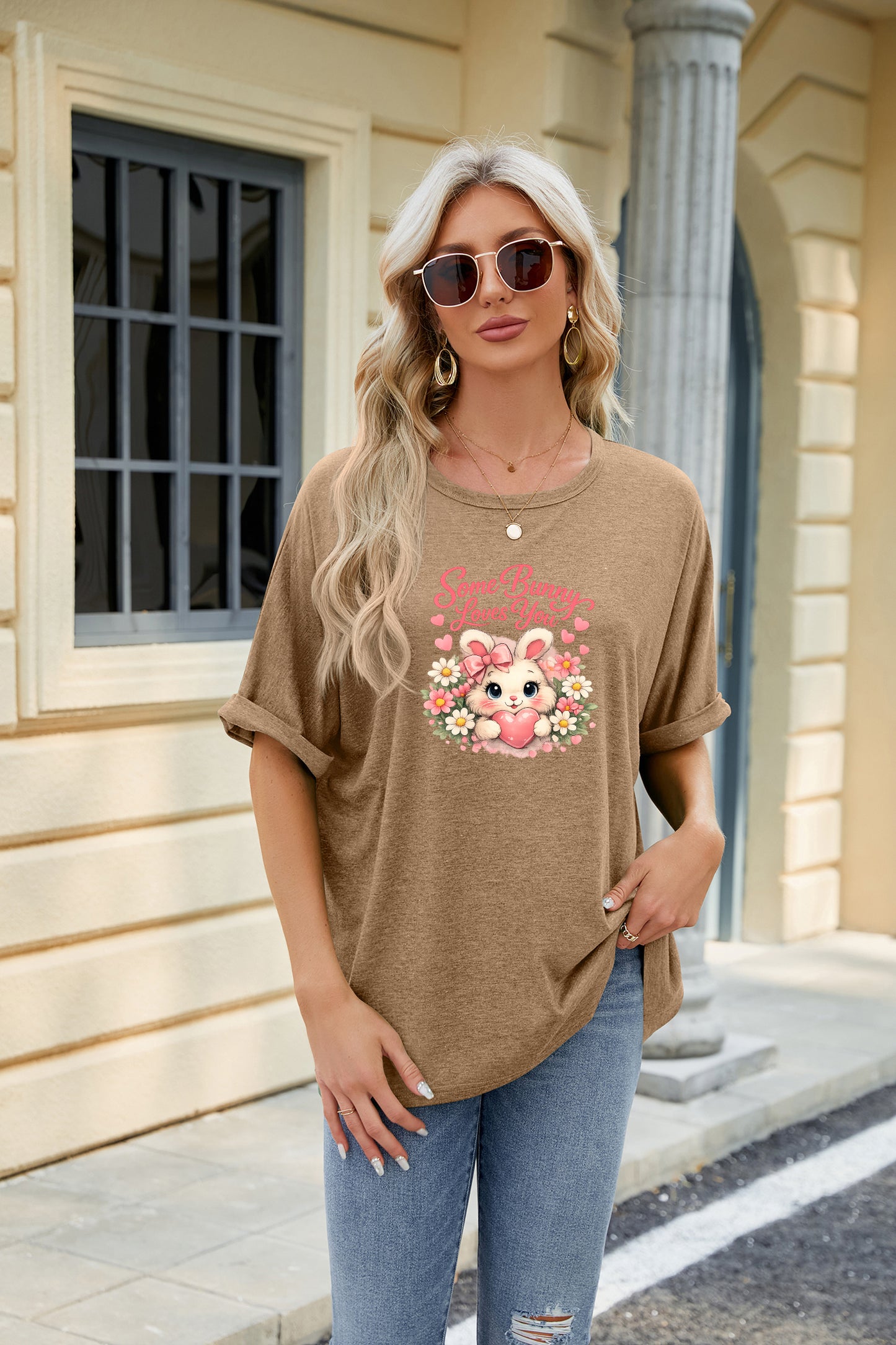 Easter Clover Heart Graphic Oversized Casual T Shirt