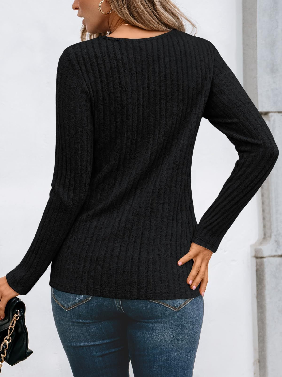 Solid Ribbed Top Casual Lace Long Sleeve Boutique