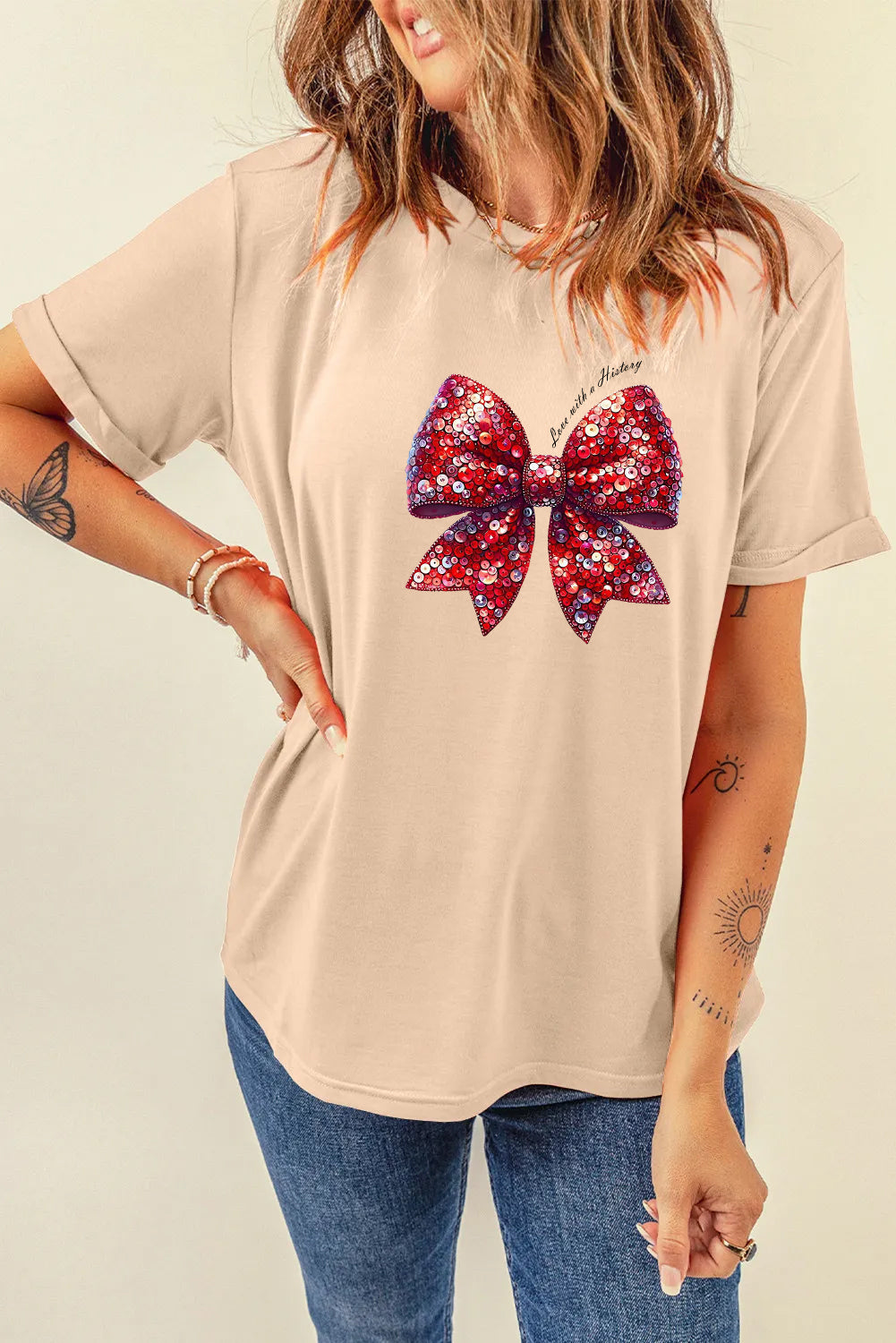 Valentine’s Day Sequin Bow Graphic Tee