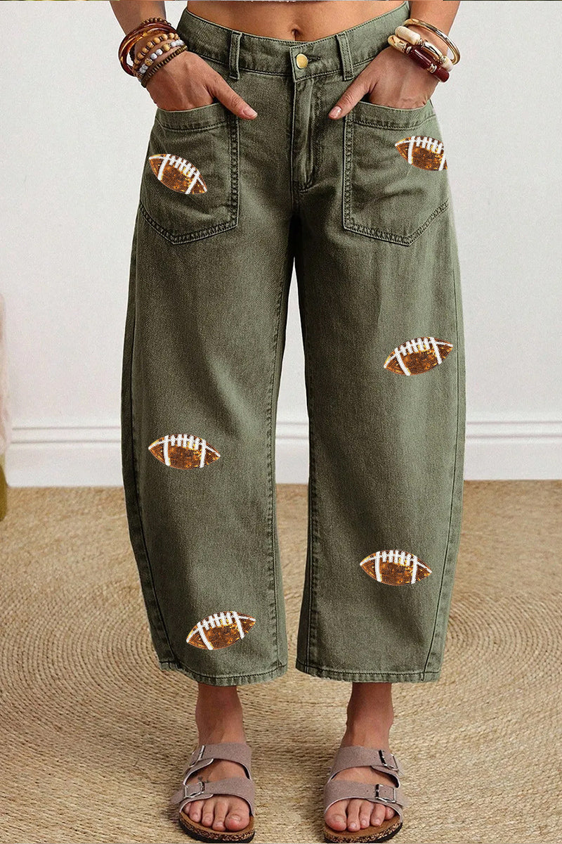 Game Day Football Patch Light Wash Wide Leg Jeans