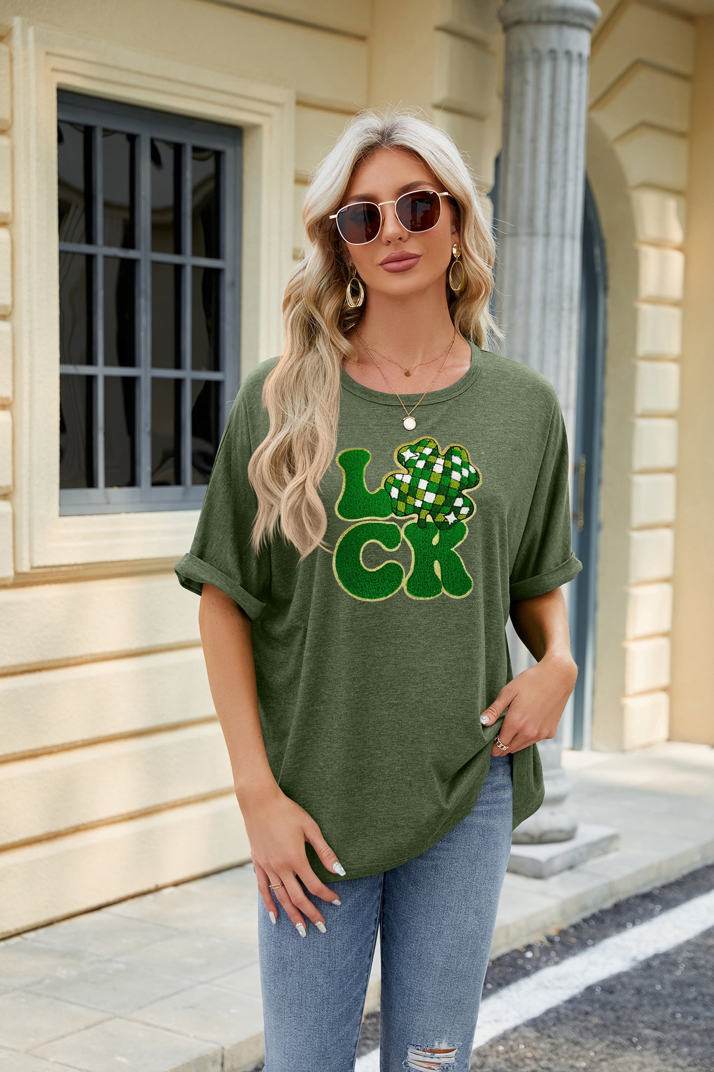 St Patrick’s Day Sequin LUCK Clover Graphic Tee