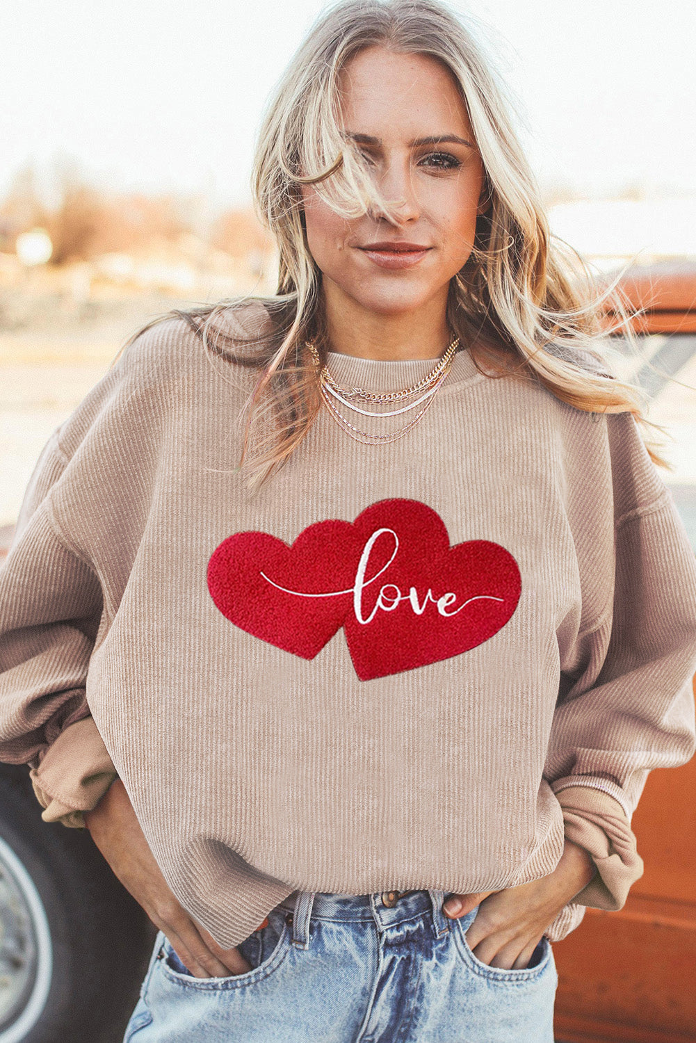 Women’s Oversized Love Heart Corduroy Sweatshirt Valentine