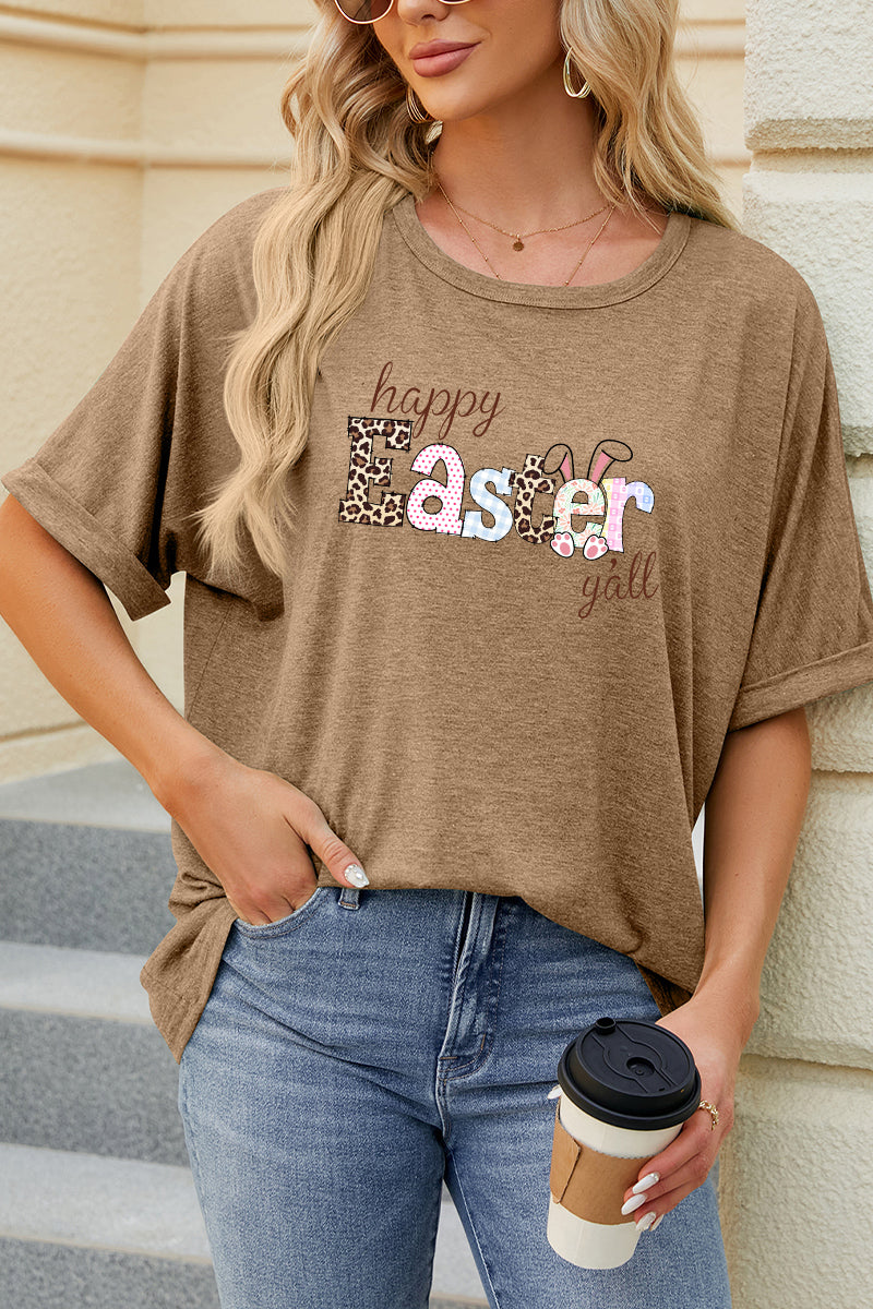 Happy Easter Clover Graphic Oversized Casual Tee