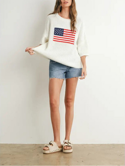 American Flag Knit Crewneck Sweater Top