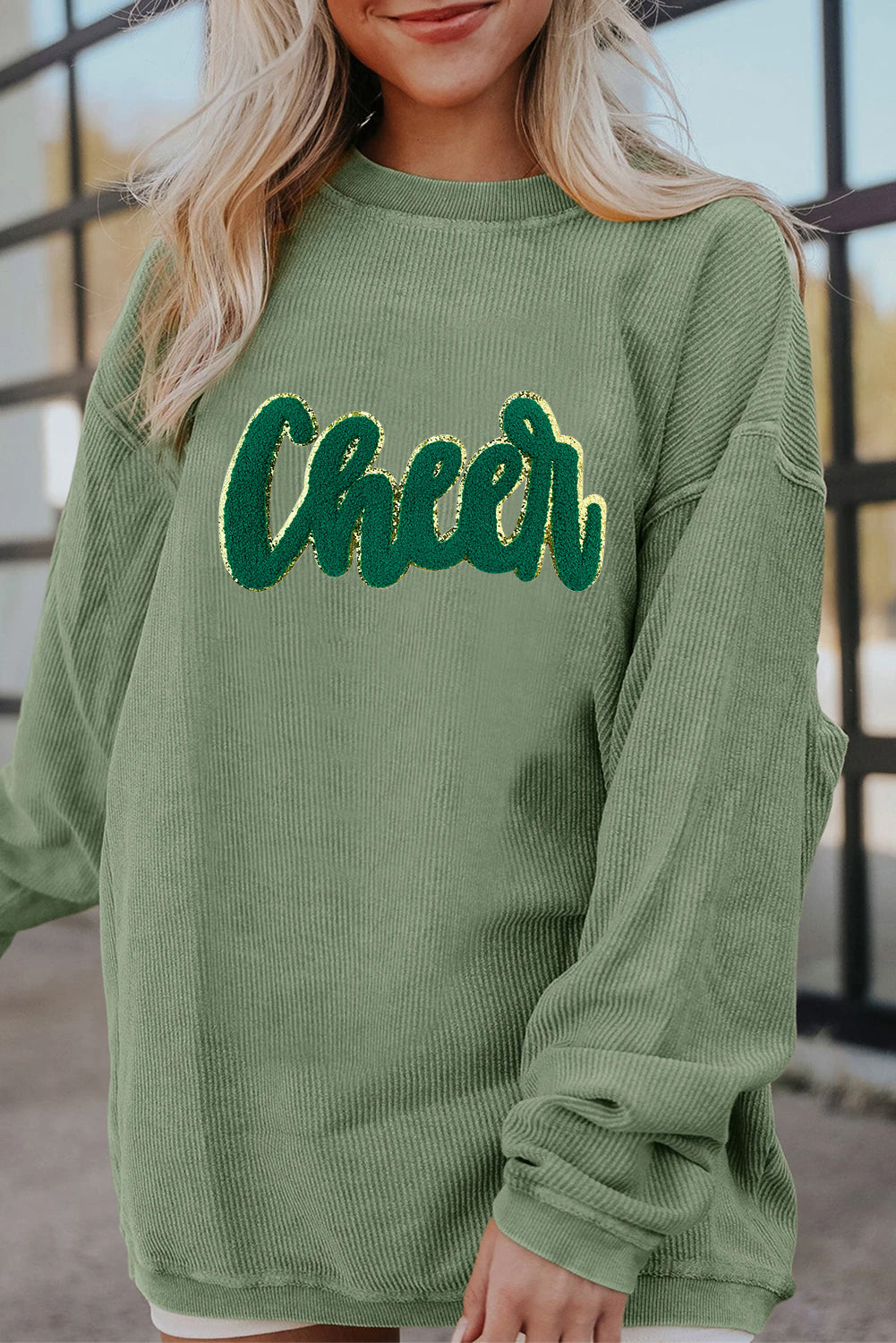 Saint Patrick’s Day Green Sequin Cheer Graphic Sweatshirt