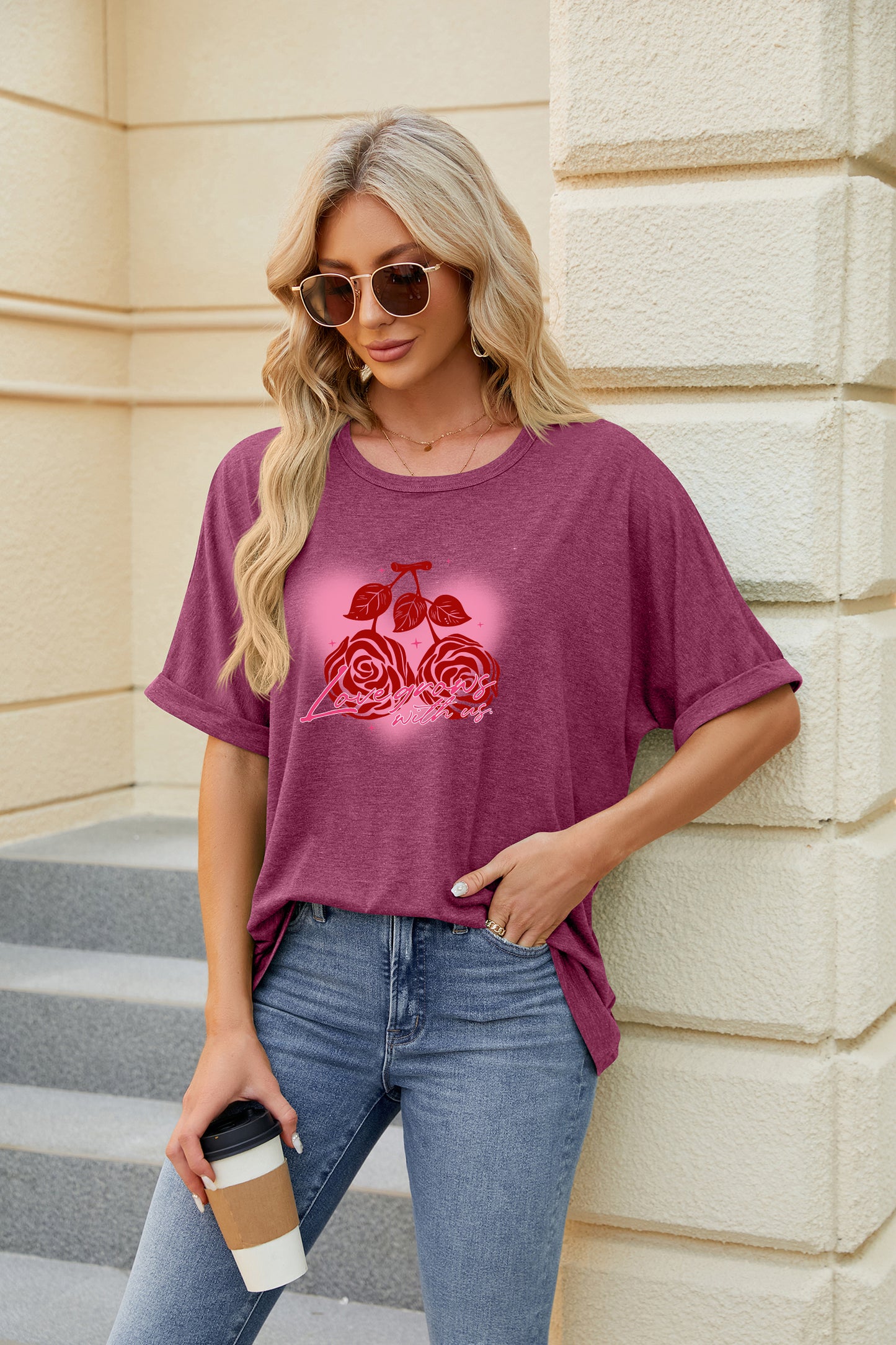 Valentine's Day Red Rose Graphic Casual Tee