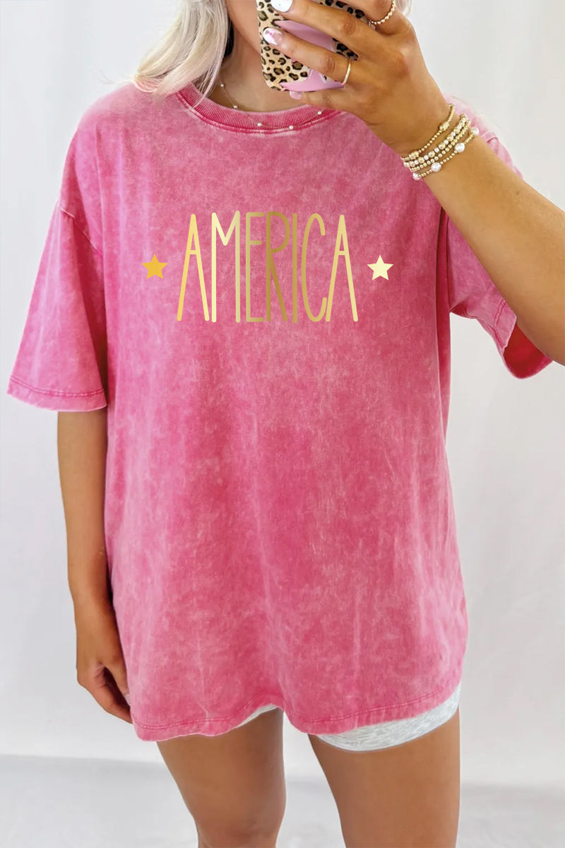 America Mineral Wash Graphic Tee Oversized Patriotic Vintage