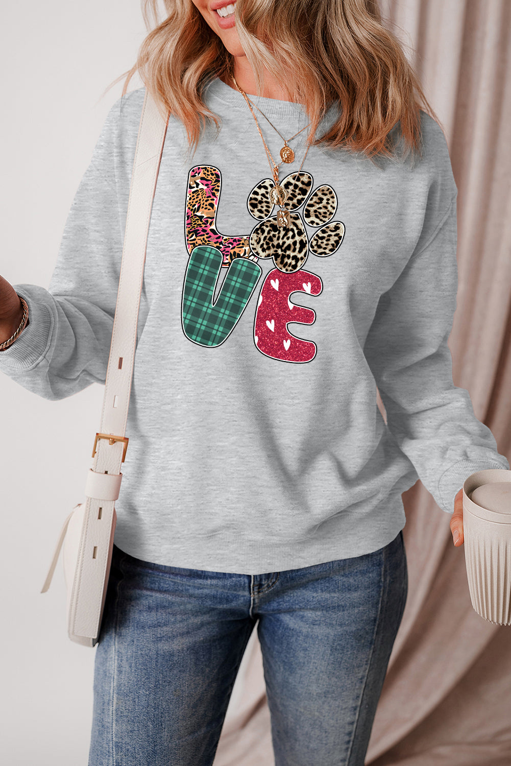 Valentine’s Day Leopard Paw LOVE Graphic Sweatshirt