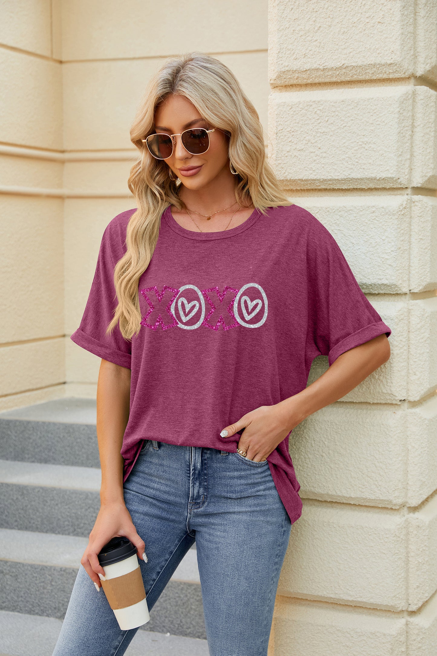 Valentine's Day XOXO Heart Letter Graphic Tee