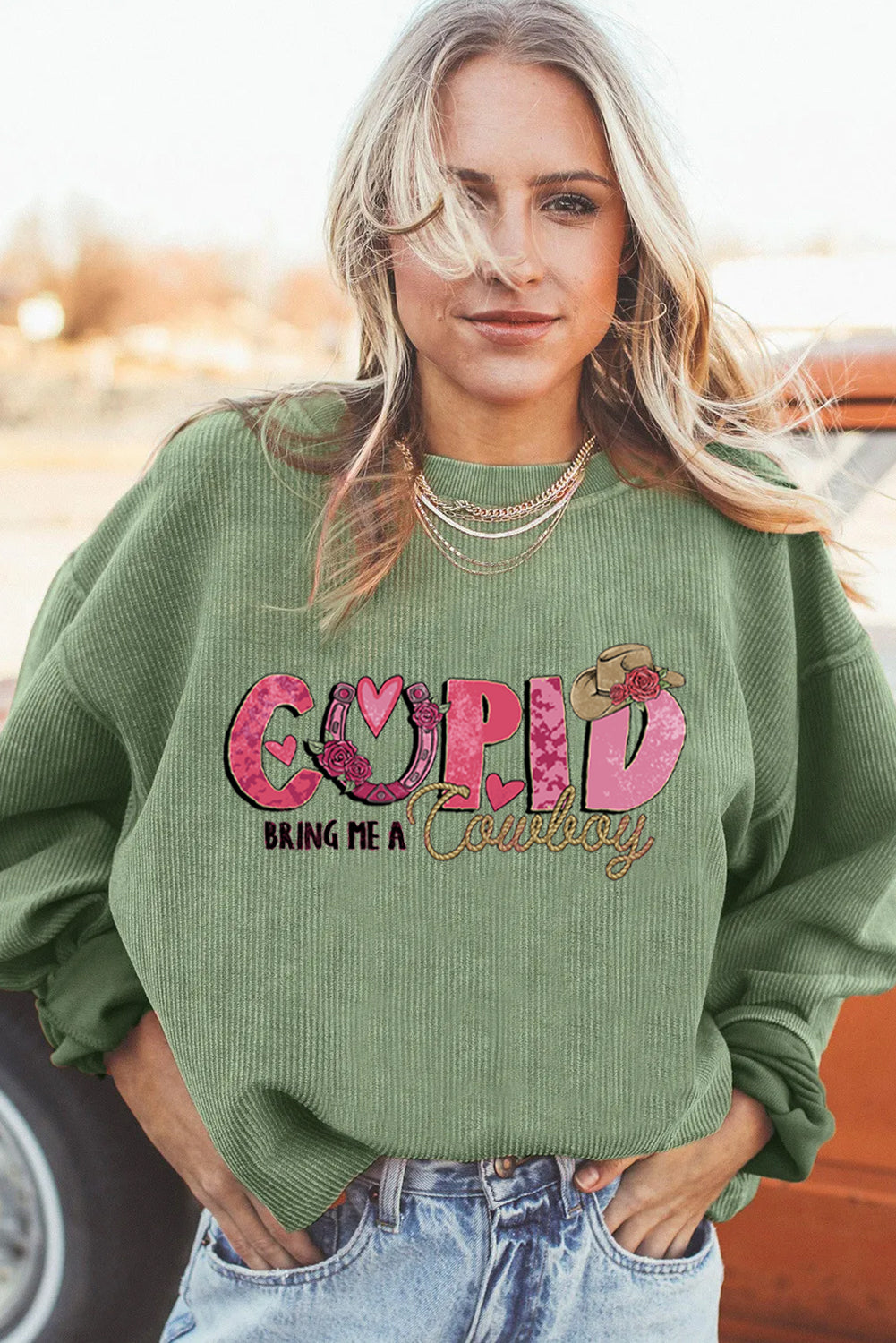 Valentines Day Cupid Cowboy Graphic Casual Sweatshirt