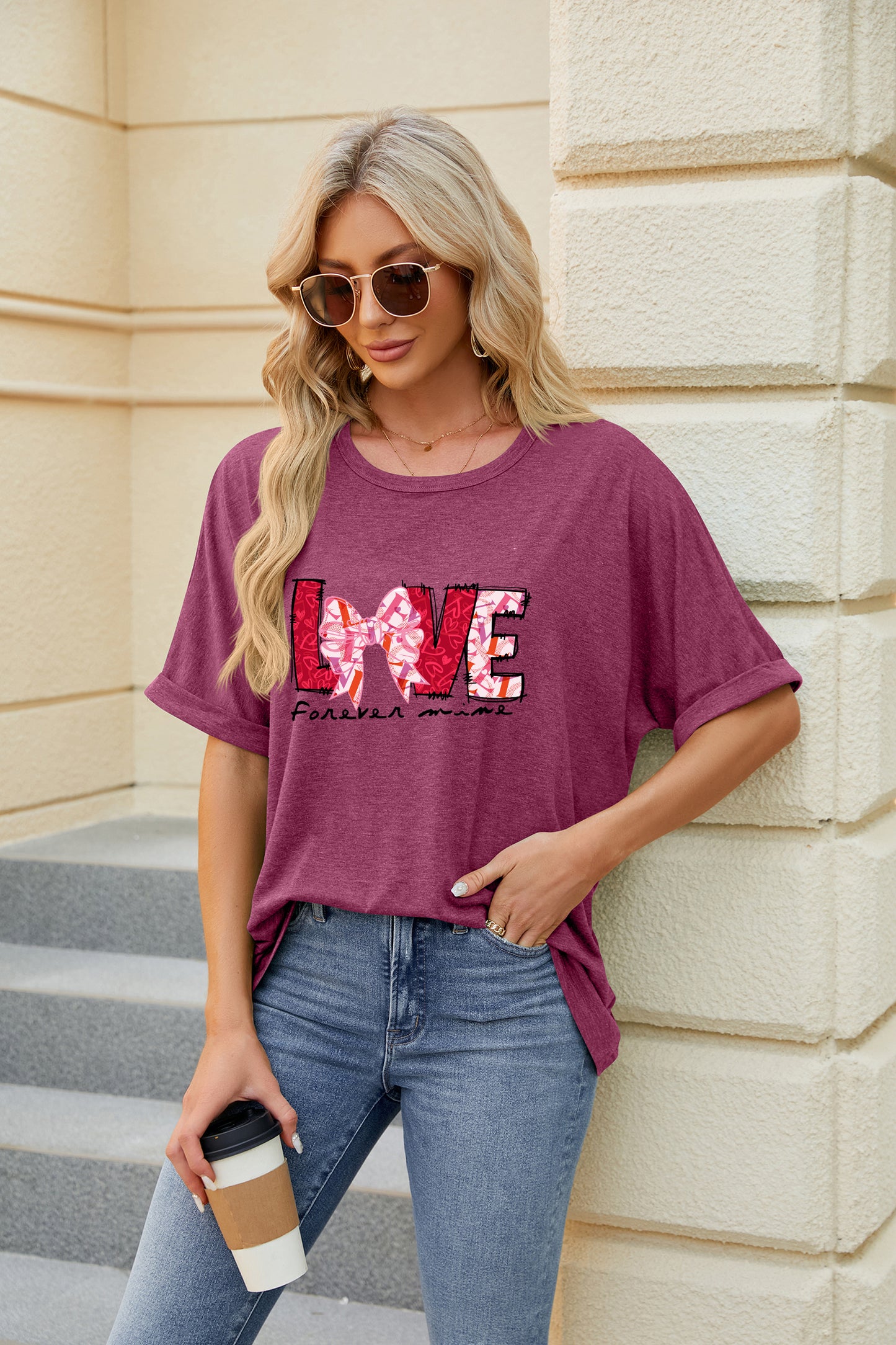 Valentine's Day Teal Love Graphic Casual Tee