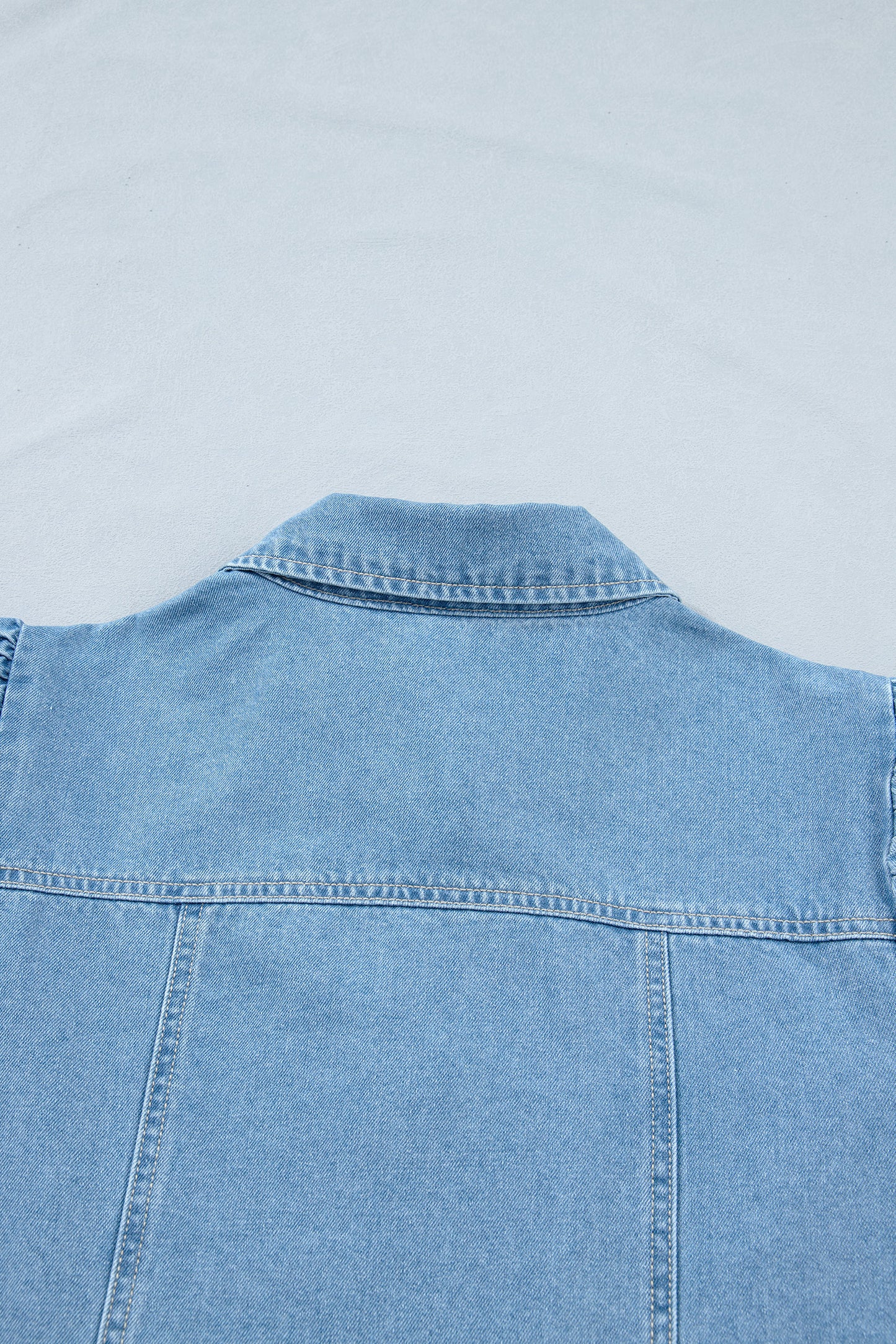 Beau Blue Button Down Short Puff Sleeve Ruffle Hem Patchwork Denim Dress