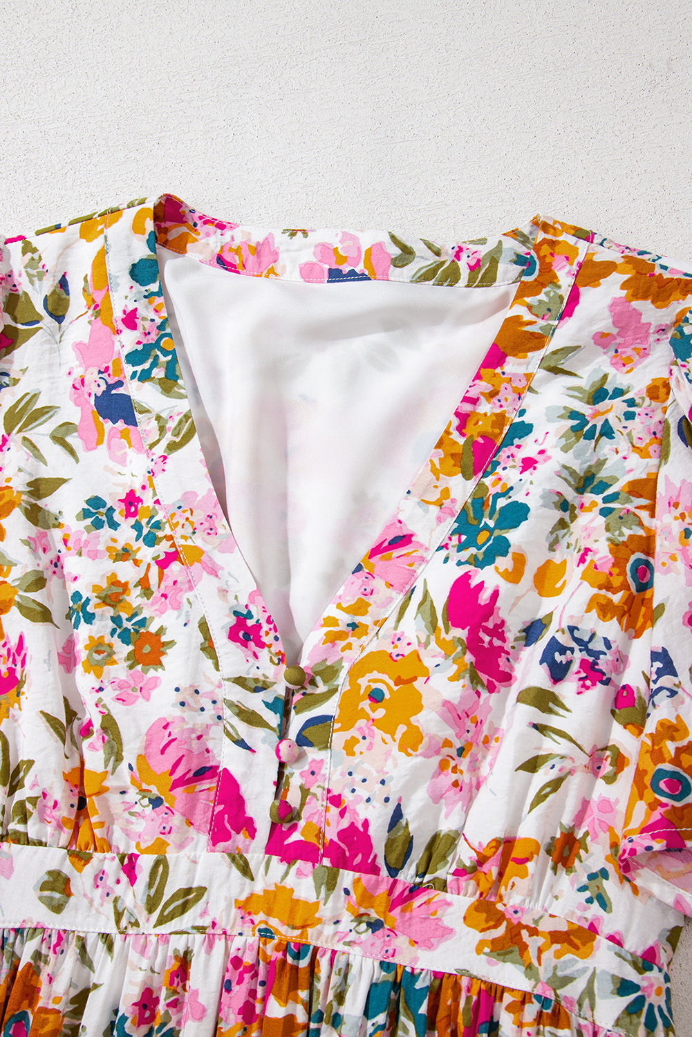 Red Floral Short Sleeve V Neck High Waist Maxi Dress