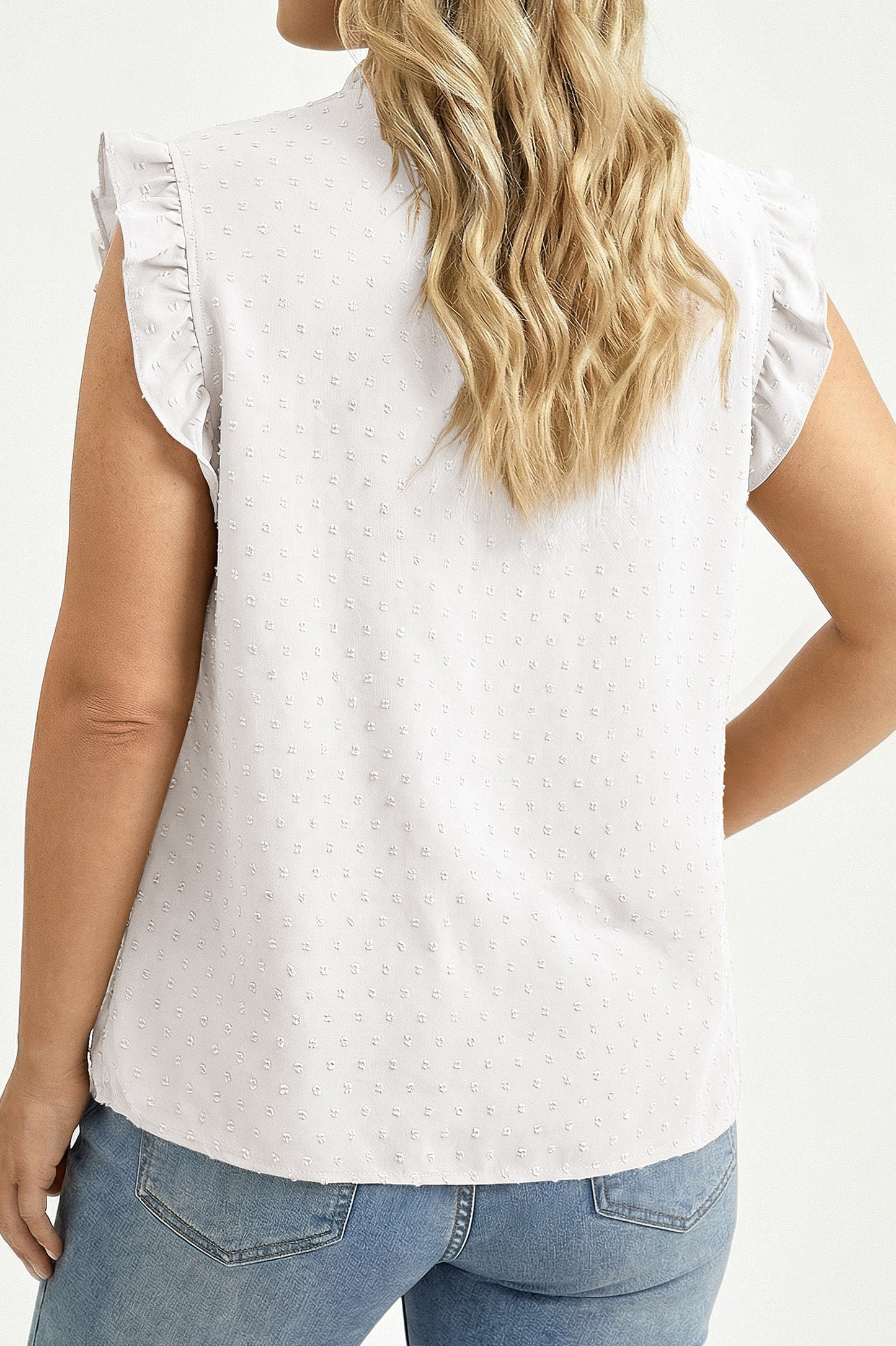 White Plus Size Swiss Dot Ruffle Lace Trim V Neck Tank Top