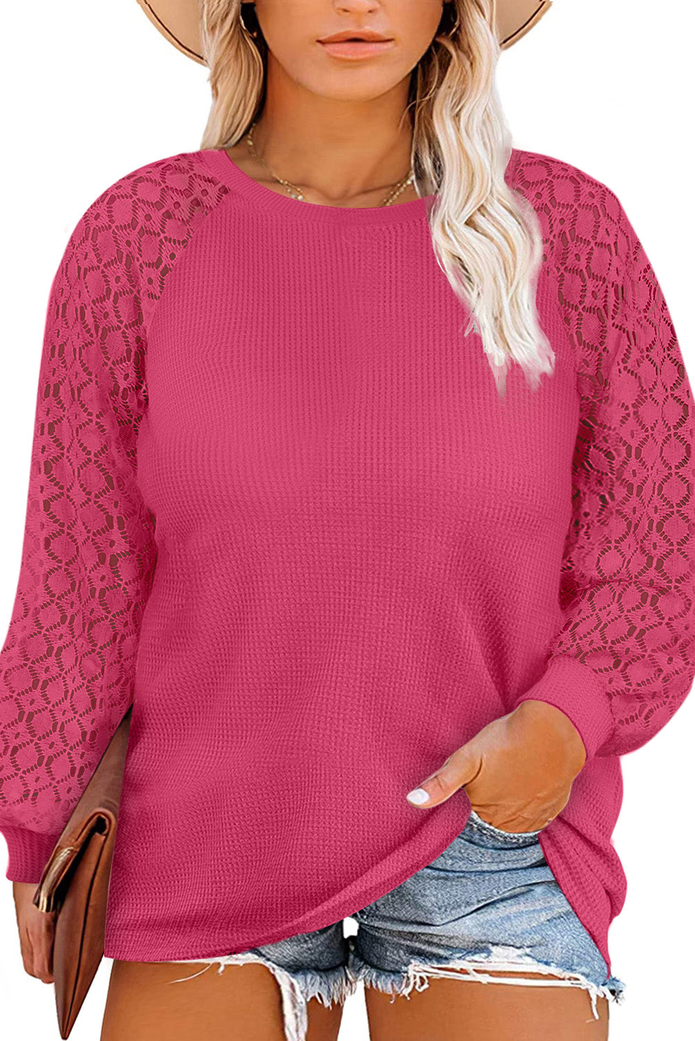 Black Lace Long Sleeve Textured Pullover