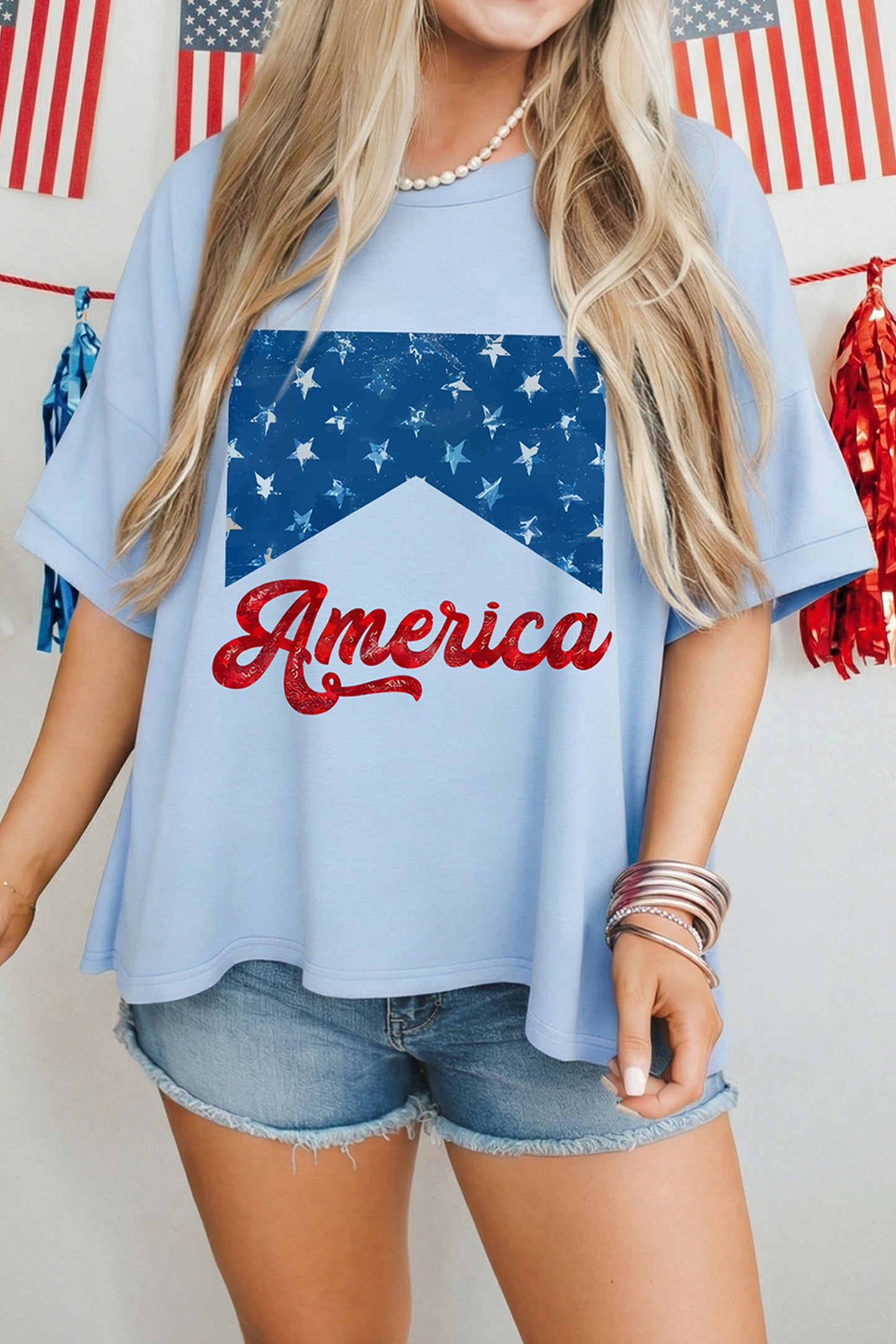 Star Cotton Graphic Oversized Patriotic Tee