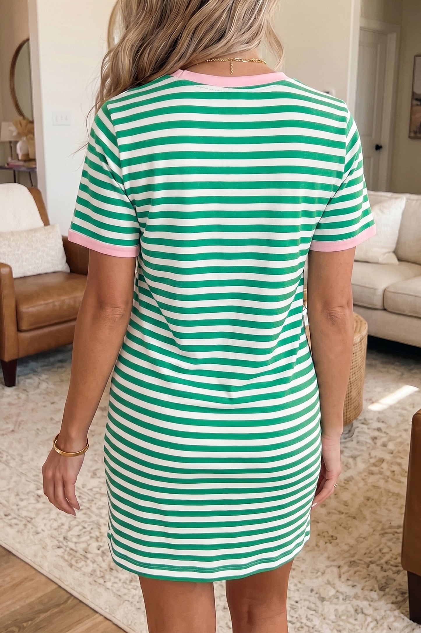 Striped Cotton Knot Front Tee Dress Casual Summer Shift Dress