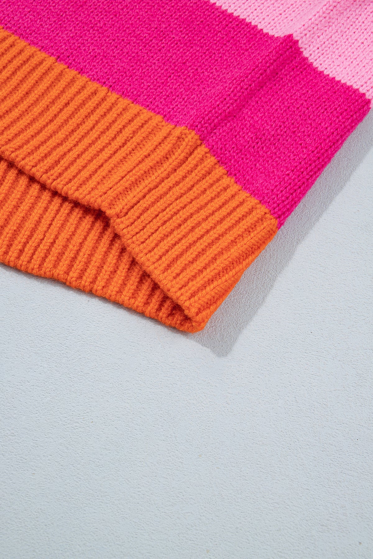 Rose Stripe Casual Colorblock Knit Drop Shoulder Relaxed Sweater