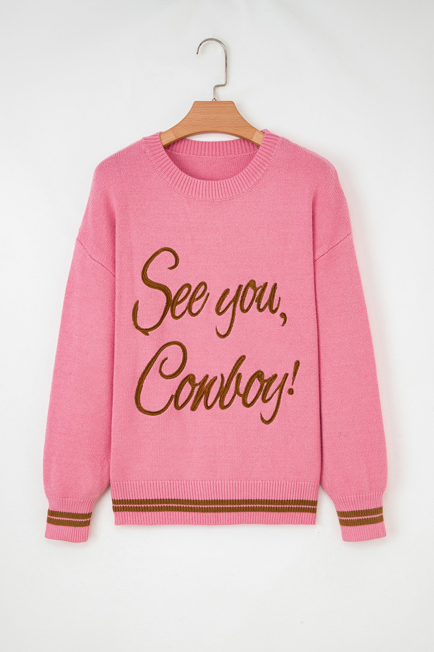 White See You Cowboy Embroidered Western Graphic Sweater