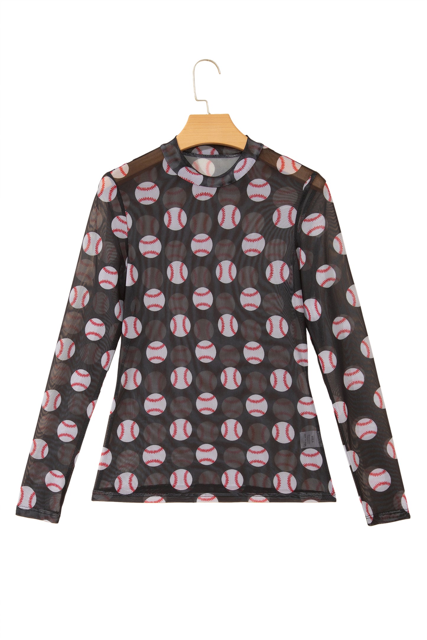 Black Game Day Rugby Mesh Sheer Long Sleeve Top