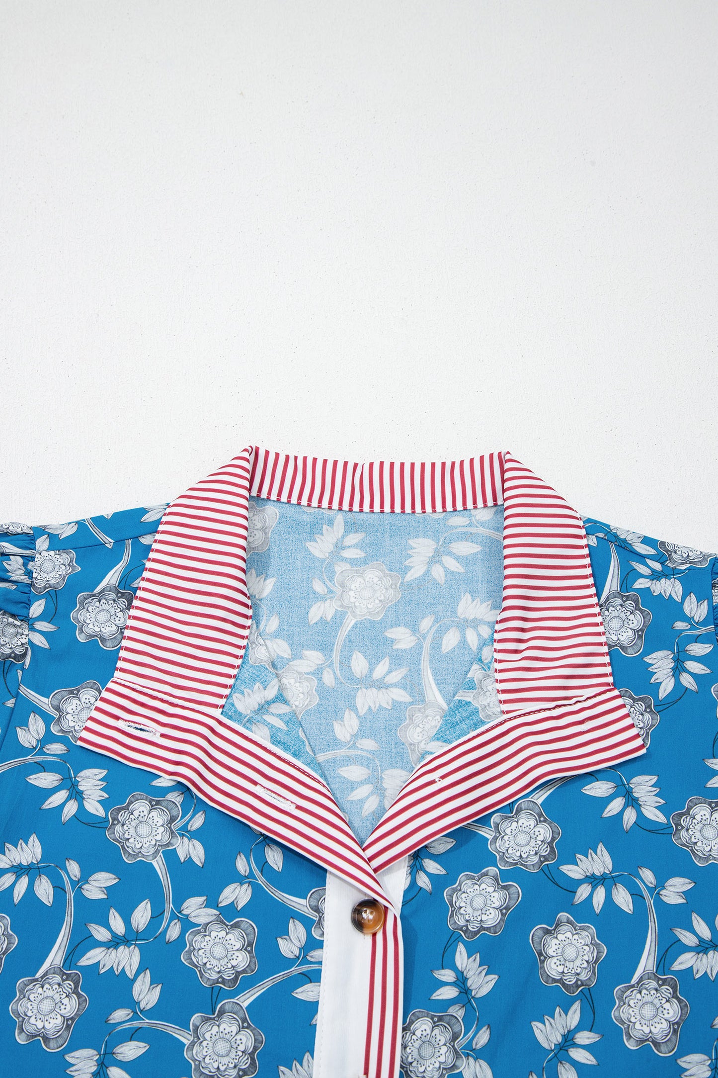 Striped Floral Cotton Blouse Short Sleeve Casual Shift