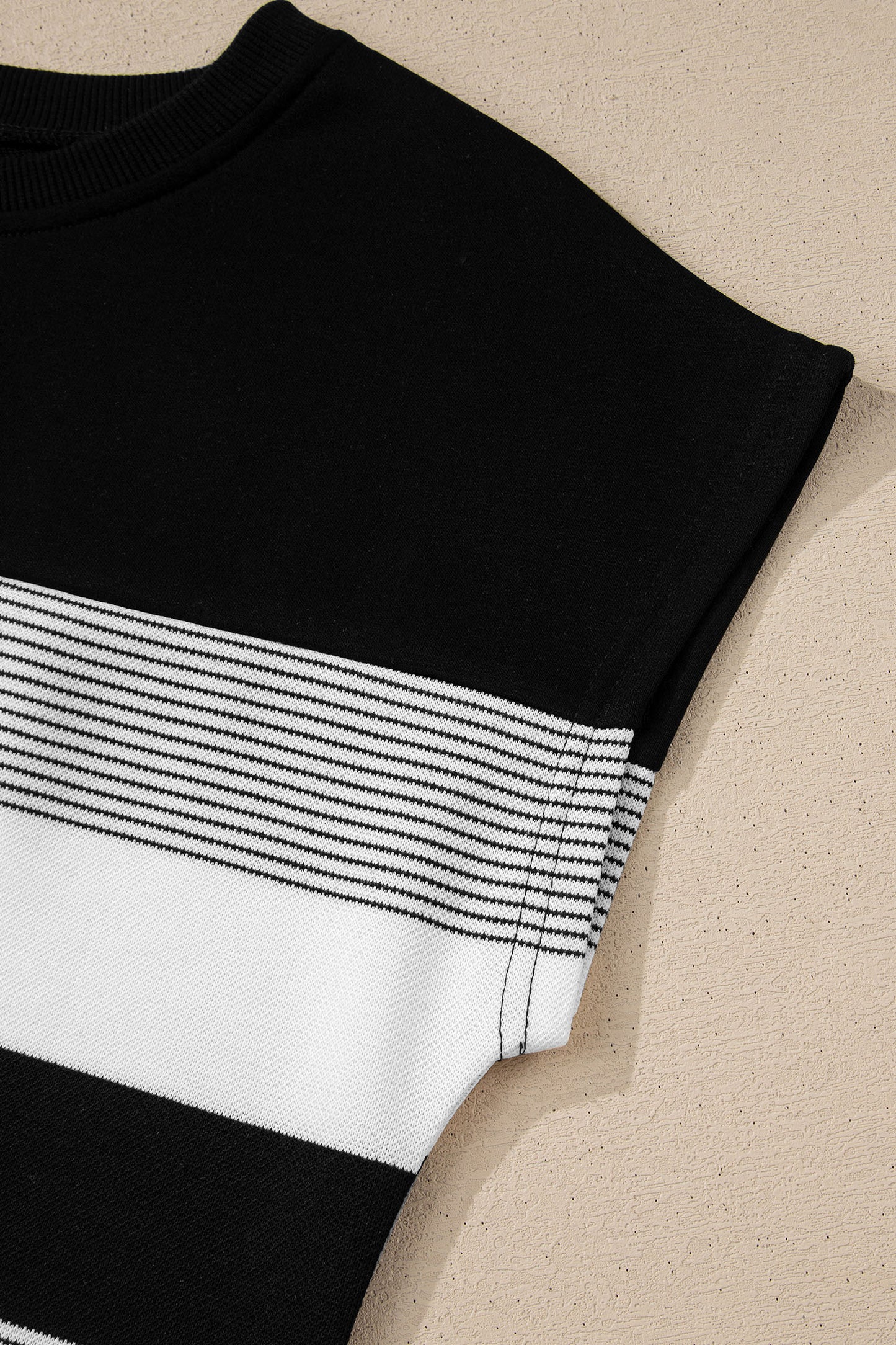 Green Stripe Mixed Print Crew Neck Cap Sleeve T Shirt