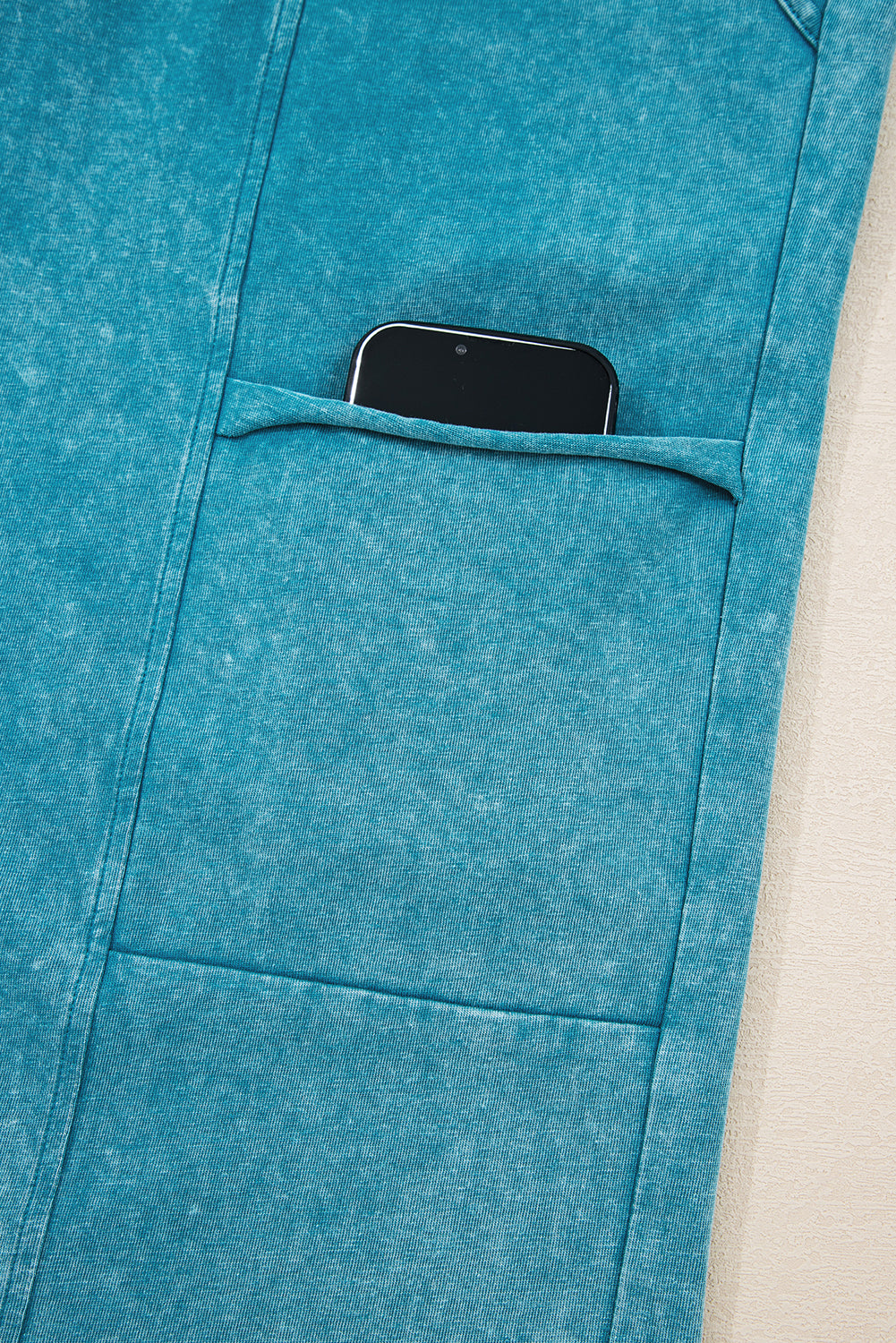 Lapis Mineral Wash Lace-up High Waist Raw Hem Patched Pocket Pants