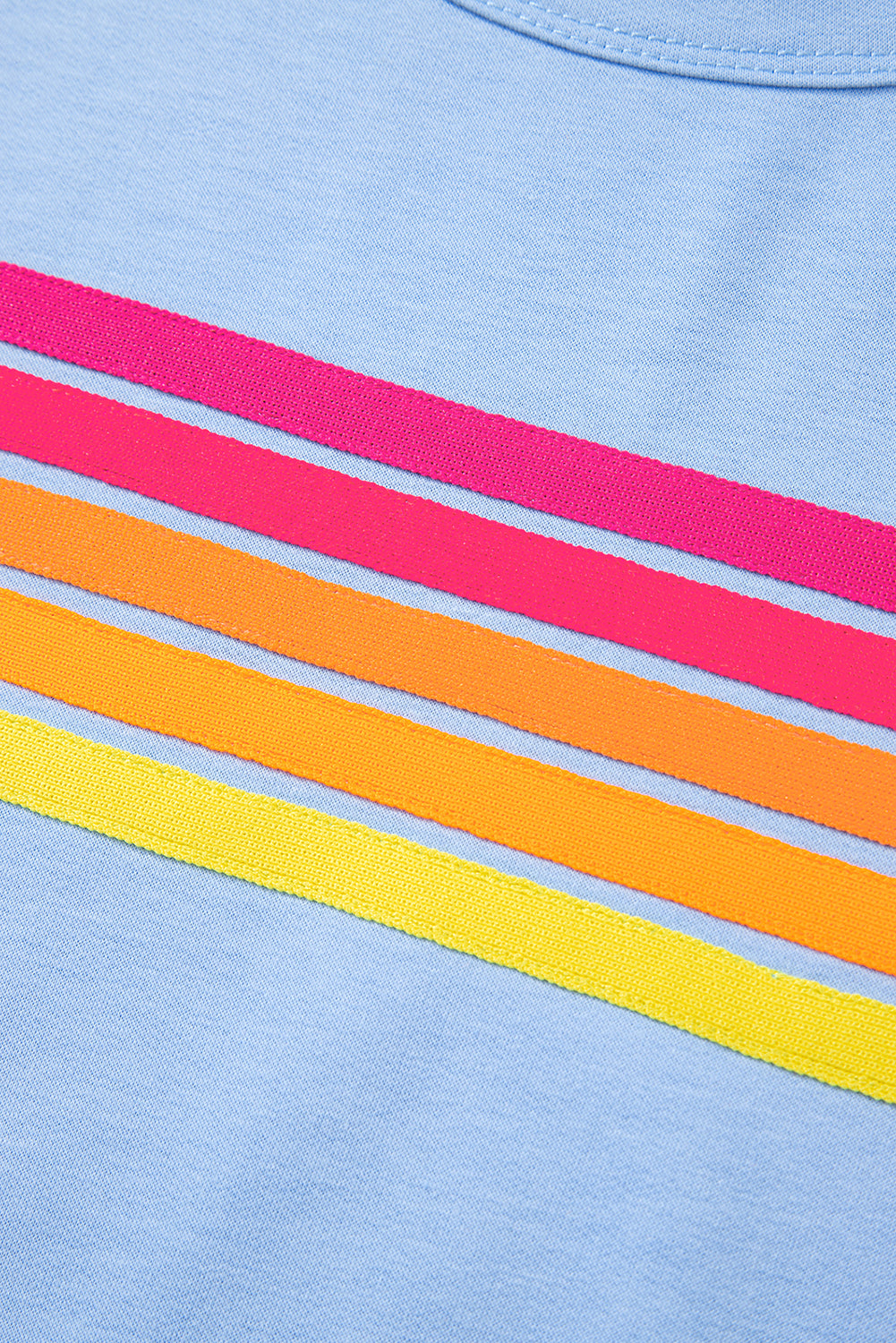 Solid Color Striped Patch Front Casual Tee