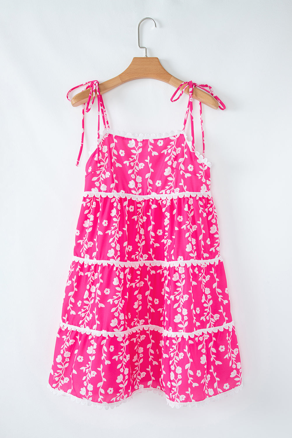 Pink Floral Print Ric Rac Patched Sleeveless Mini Dress
