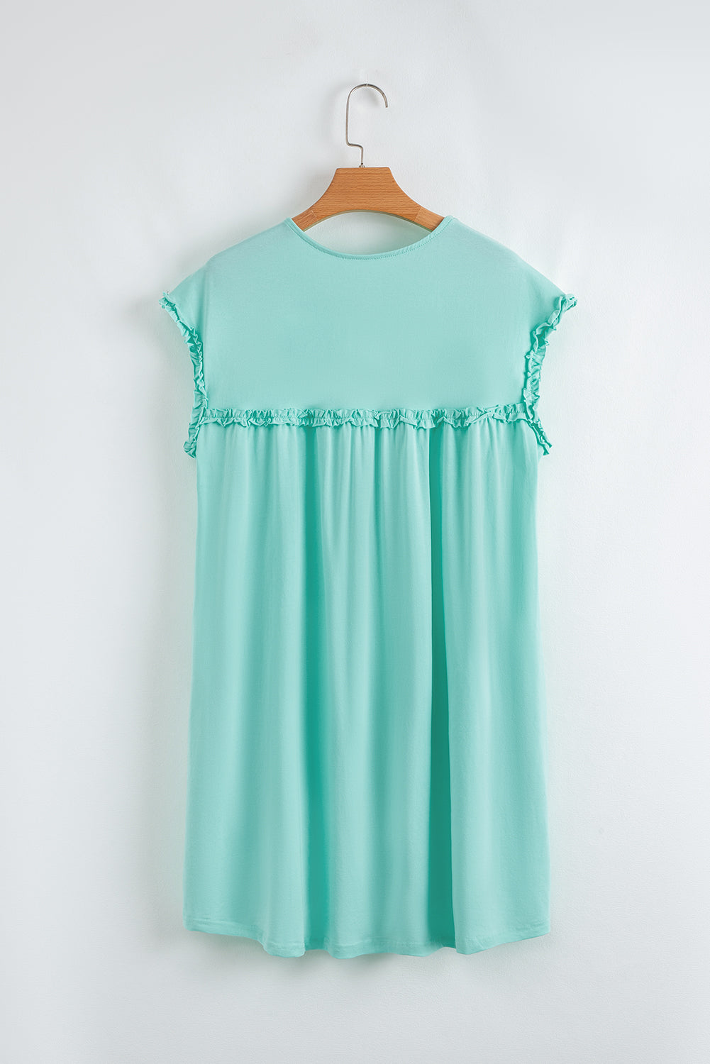 Oatmeal Frilled Trim Crew Neck Loose Fit Mini Dress