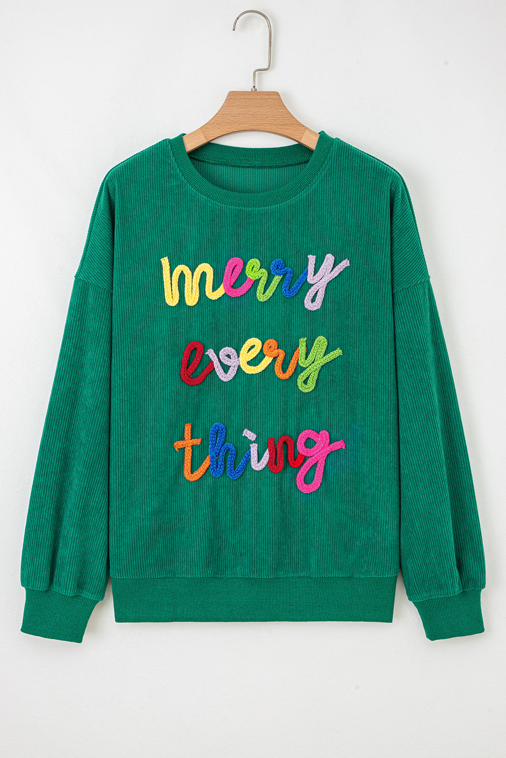 Beige merry little thing Corded Letter Graphic Ribbed Loose Sweatshirt