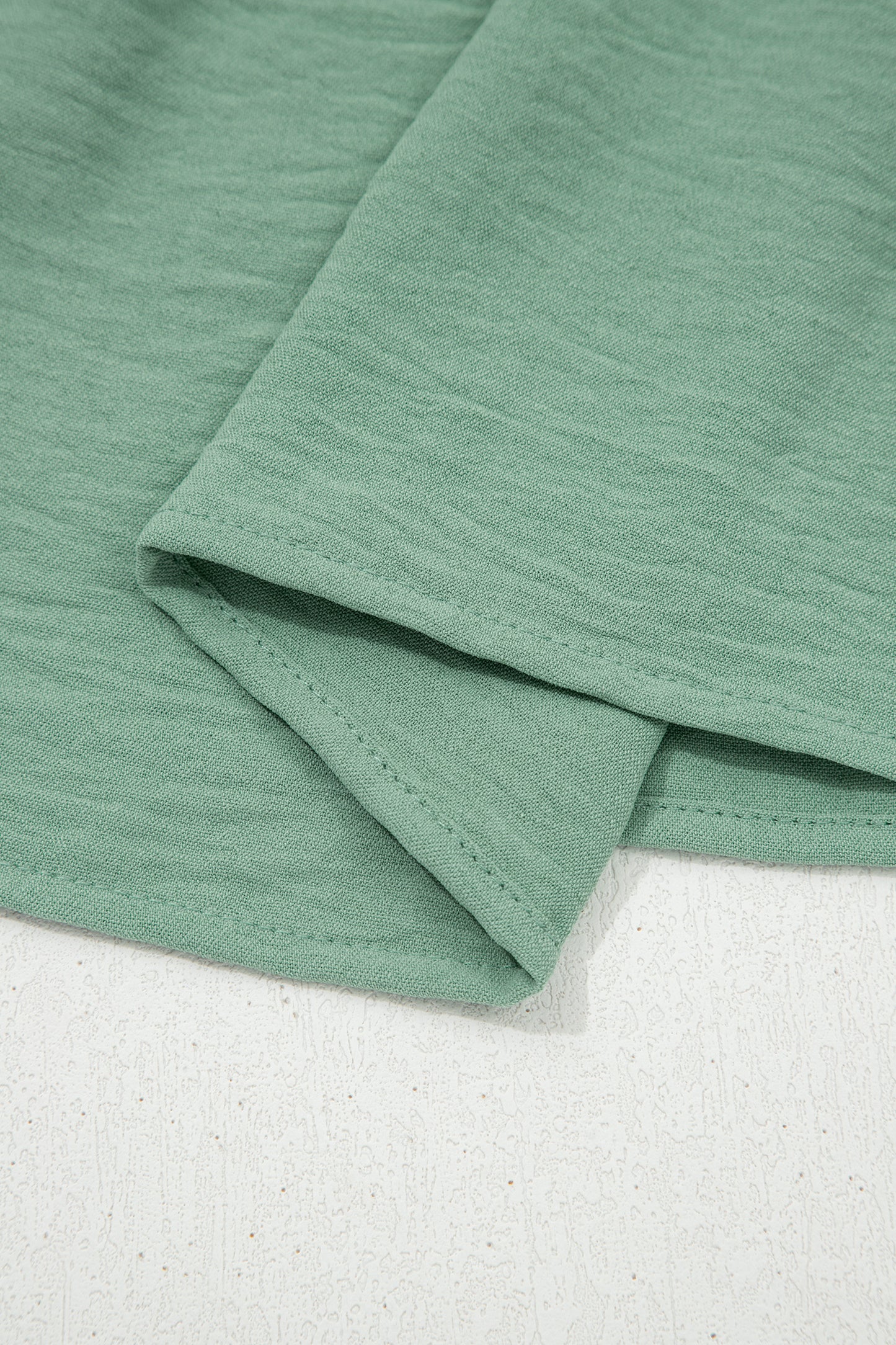 Smoke Green Color Block Patchwork V Neck Embroidered Puff Sleeve Babydoll Blouse