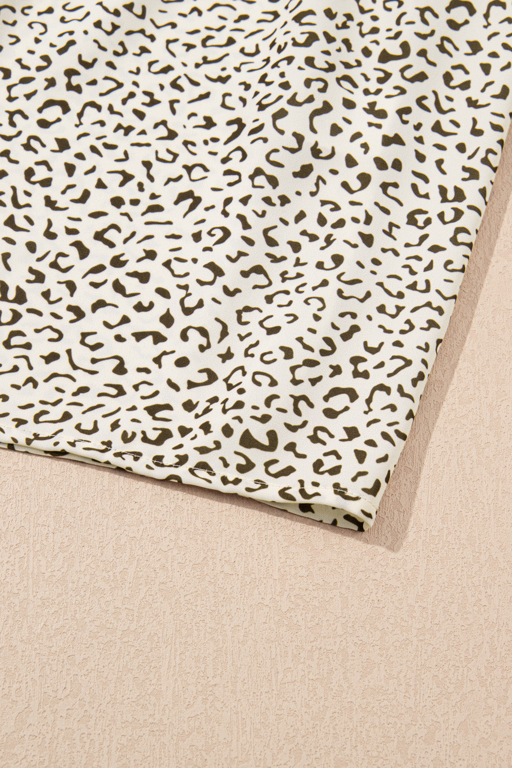 Beige Plus Size Leopard Print Frill Trim Short Sleeve Flared Dress