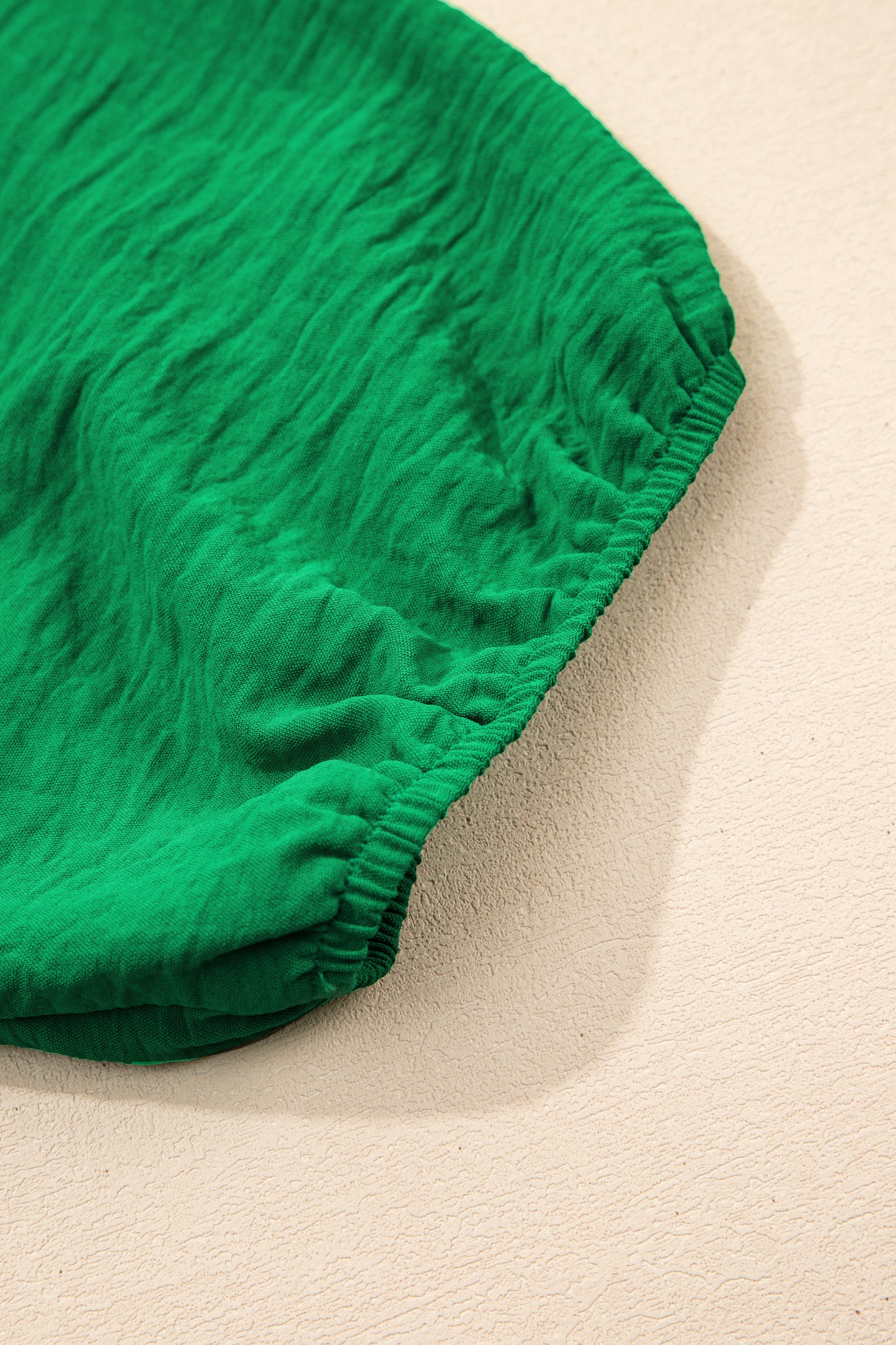 Dark Green Solid Color Ruched Crossed Waist Tied Back Short Sleeve Peplum Top