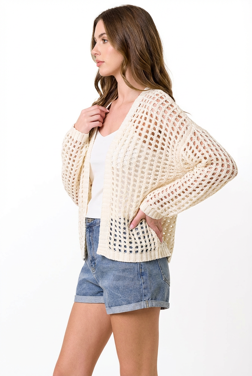 Cropped Fishnet Crochet Open Knit Cardigan