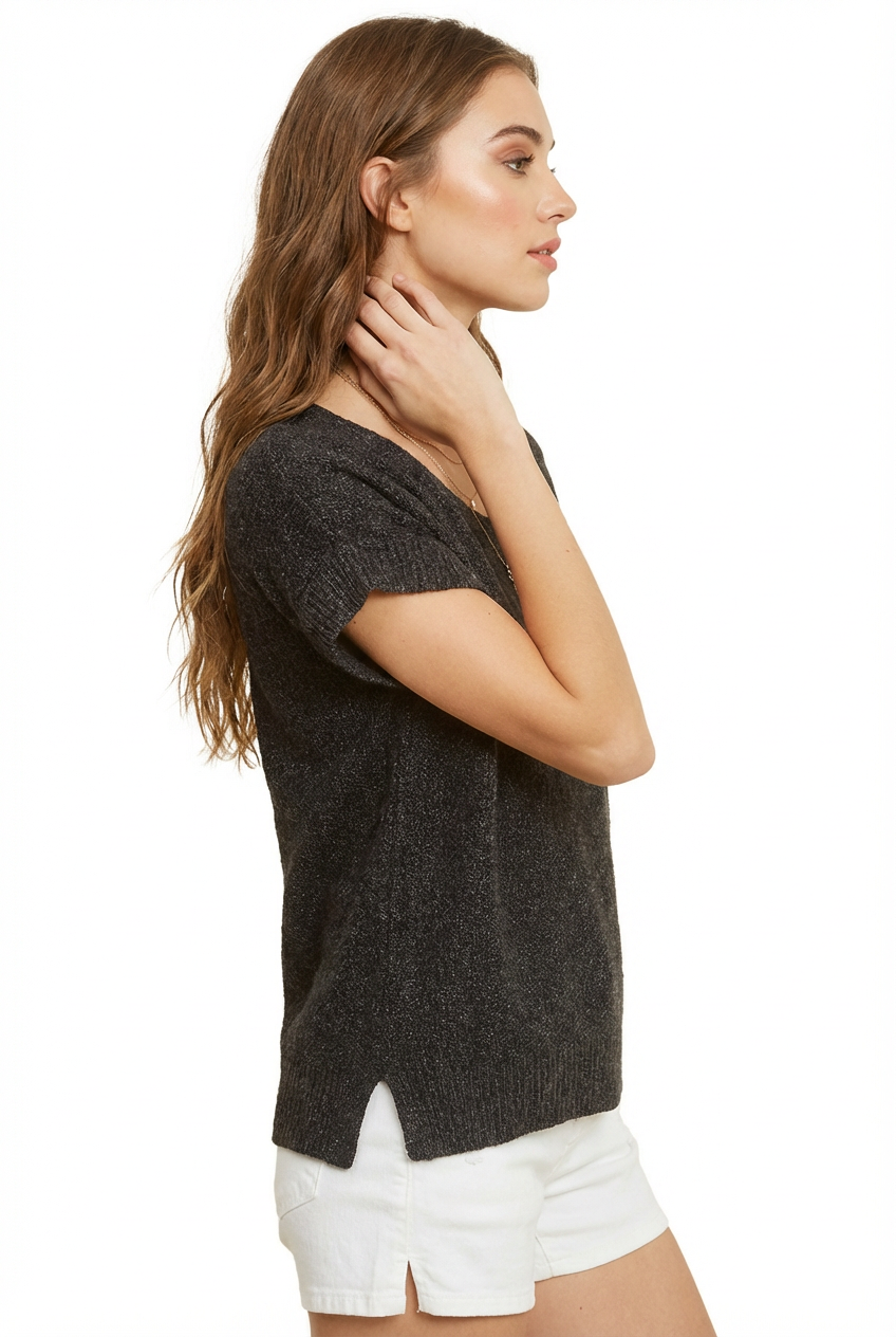 Lightweight Textured Loose Fit V Neck Sweater Top
