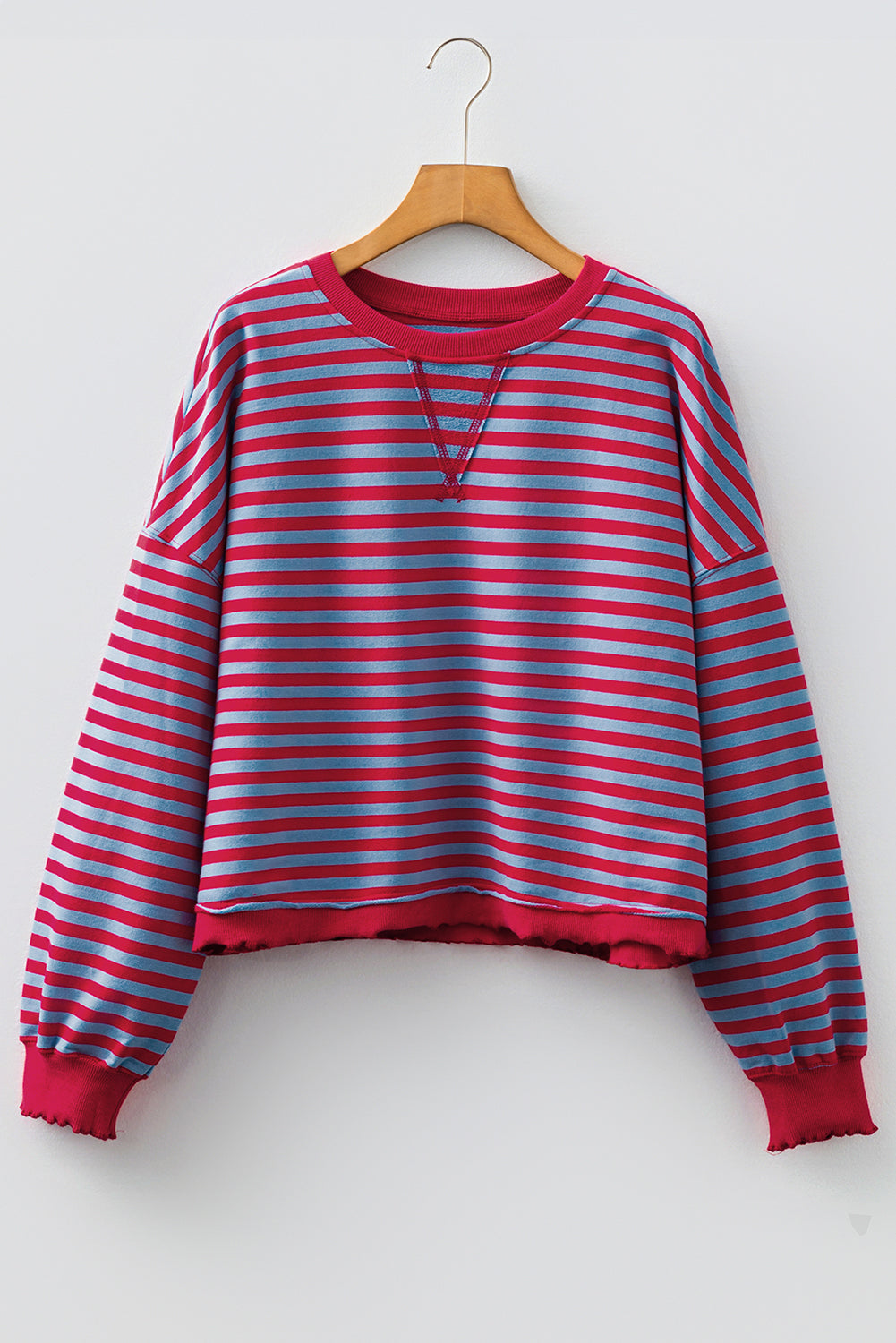 Green Stripe Exposed Seam Contrast Ribbed Trim Oversize Sweatshirt