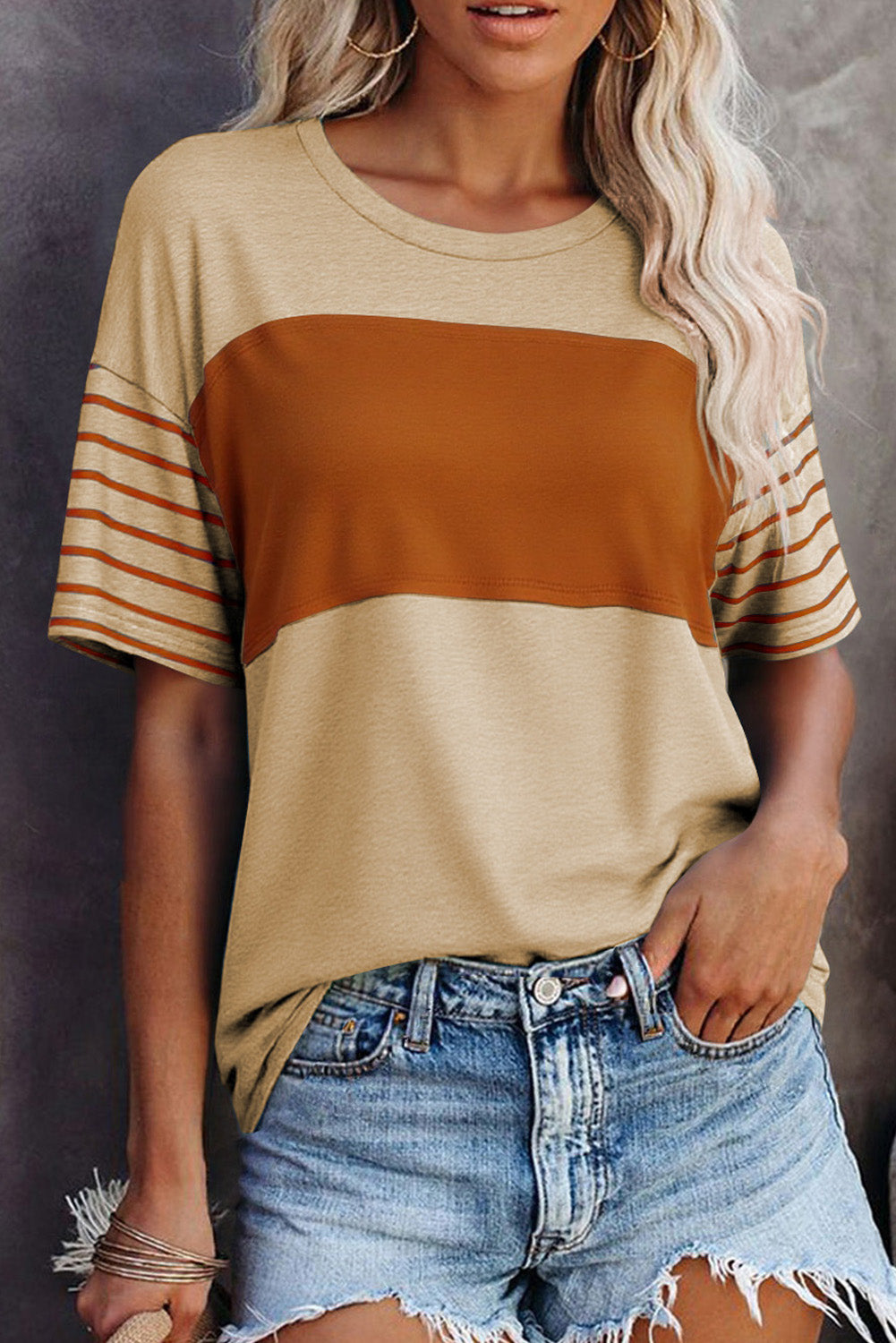 Laurel Green Color Block Striped Detail Loose T Shirt